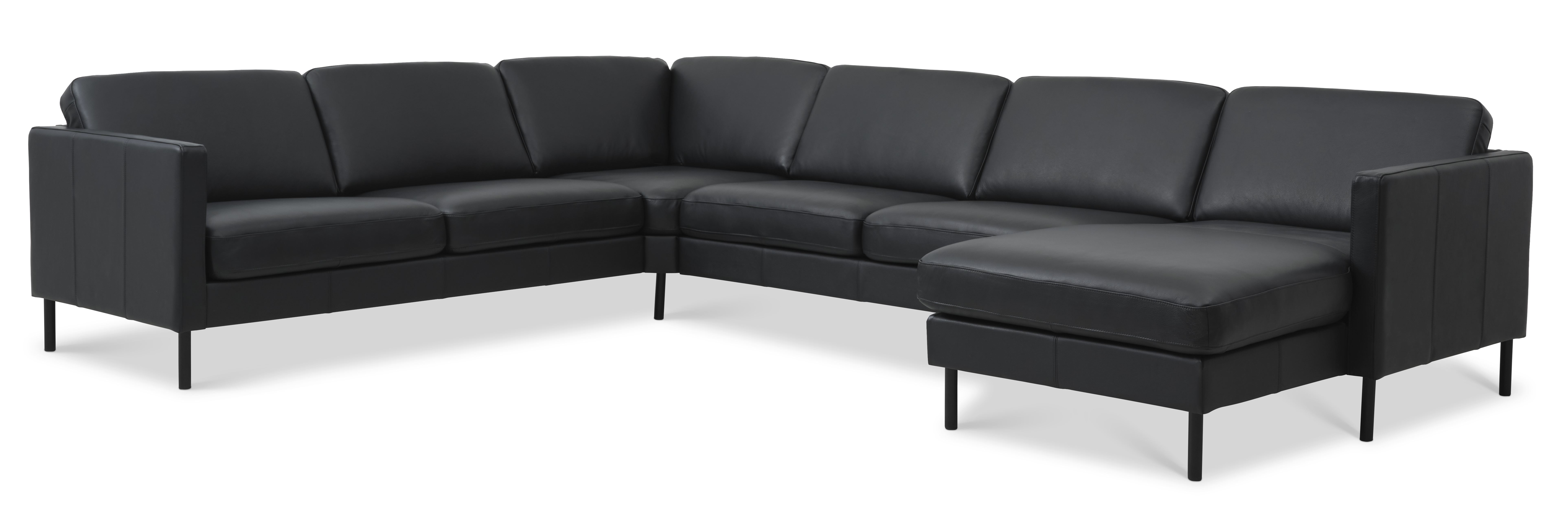 Ask sæt 56 U 2C3D sofa - sort semianilin læder og sort metal