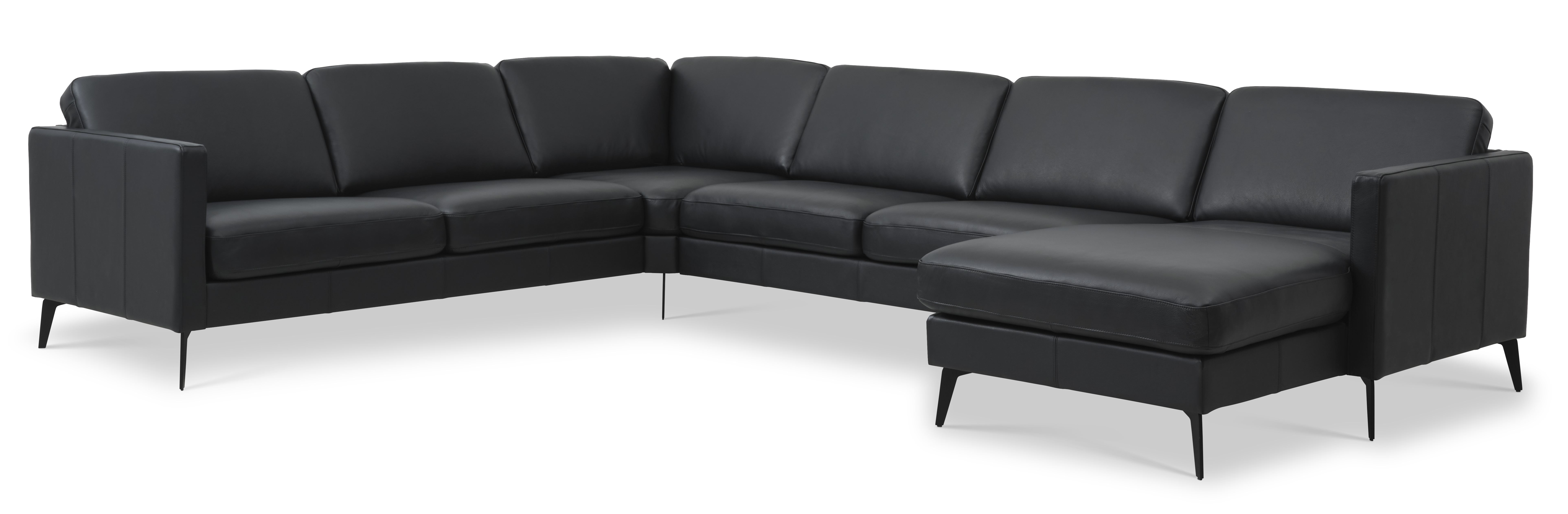 Ask sæt 56 U 2C3D sofa - sort semianilin læder og Eiffel ben