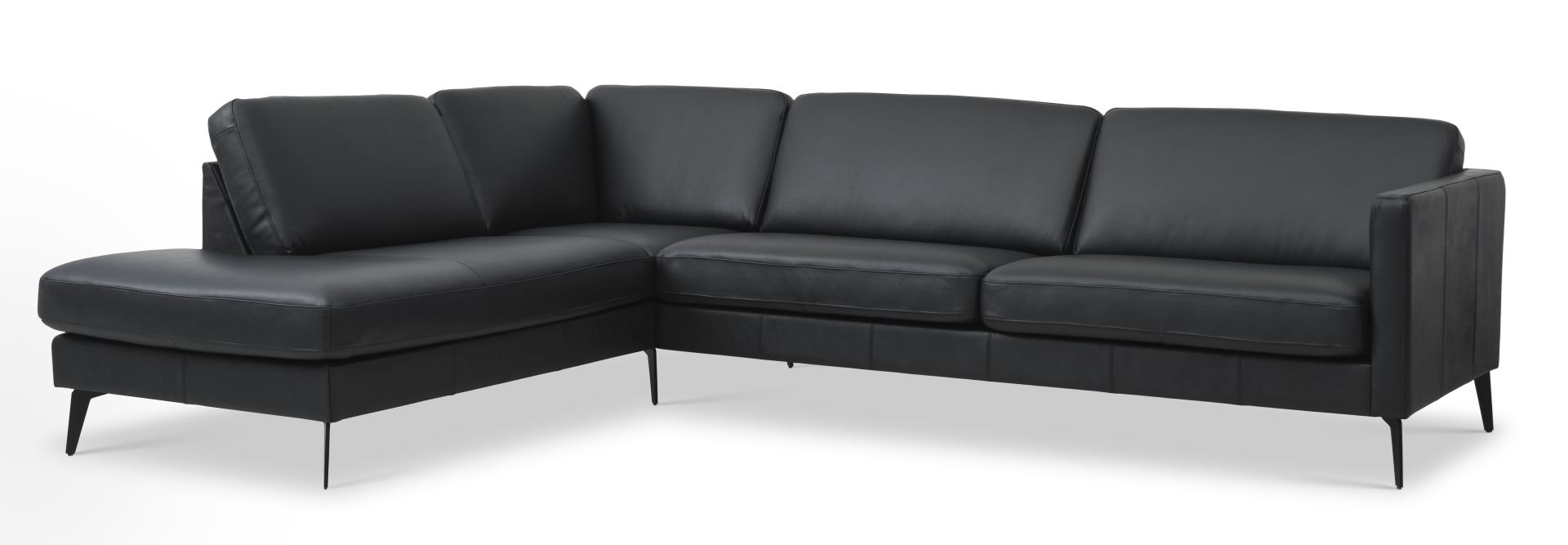 Ask sæt 60 stor OE sofa, m. venstre chaiselong - sort semianilin læder og Eiffel ben