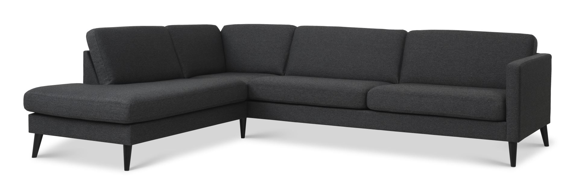 Ask sæt 60 stor OE sofa, m. venstre chaiselong - antracitgrå polyester stof og sort træ