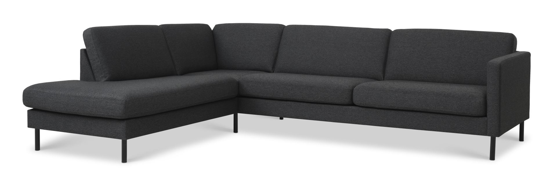 Ask sæt 60 stor OE sofa, m. venstre chaiselong - antrcitgrå polyester stof og sort metal