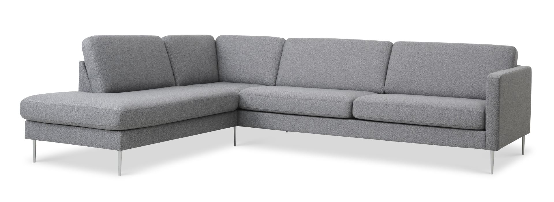 Ask sæt 60 stor OE sofa, m. venstre chaiselong - lys granitgrå polyester stof og børstet aluminium