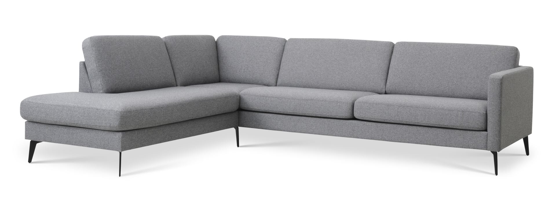 Ask sæt 60 stor OE sofa, m. venstre chaiselong - lys granitgrå polyester stof og Eiffel ben