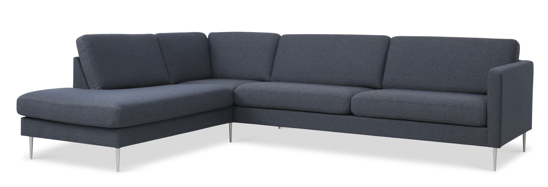 Ask sæt 60 stor OE sofa, m. venstre chaiselong - navy blå polyester stof og børstet aluminium