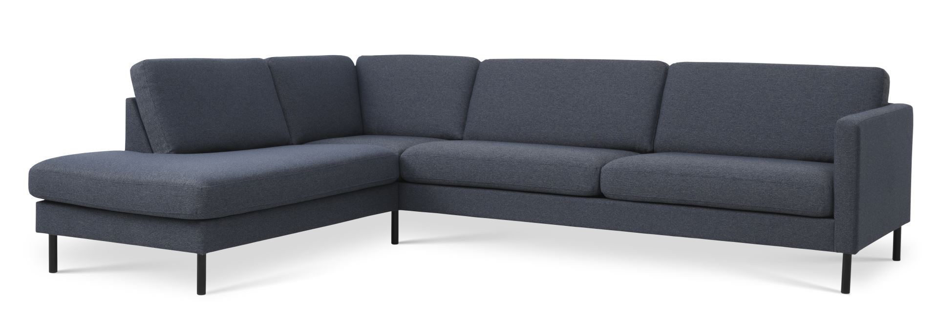 Ask sæt 60 stor OE sofa, m. venstre chaiselong - navy blå polyester stof og sort metal