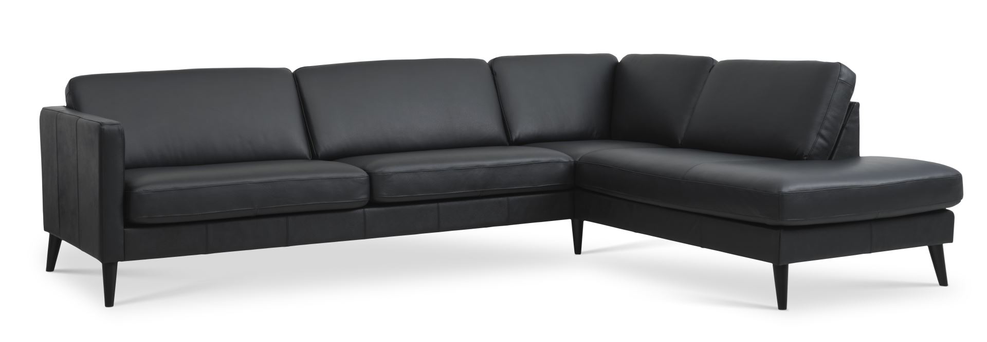Ask sæt 61 stor OE sofa, m. højre chaiselong - sort semianilin læder og sort træ