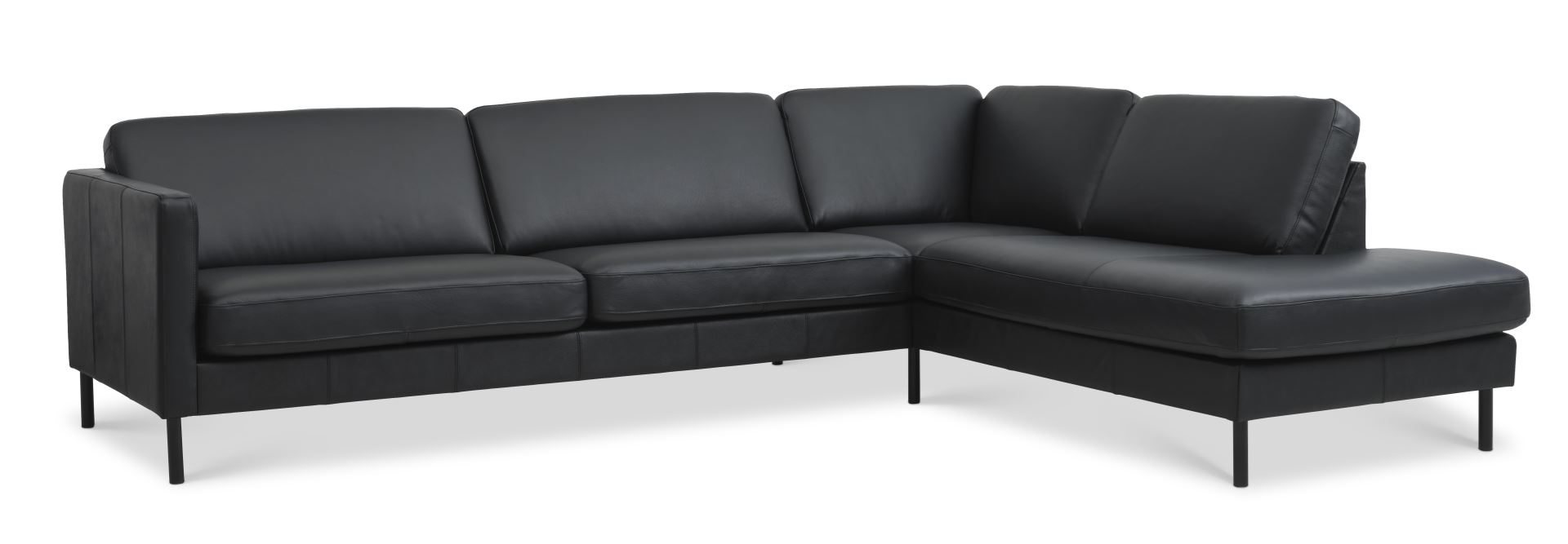Ask sæt 61 stor OE sofa, m. højre chaiselong - sort semianilin læder og sort metal