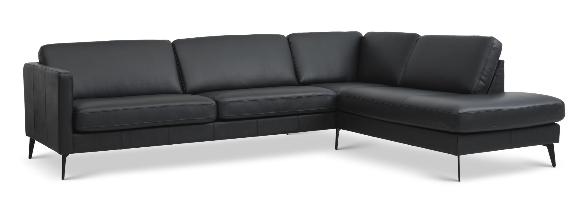 Ask sæt 61 stor OE sofa, m. højre chaiselong - sort semianilin læder og Eiffel ben