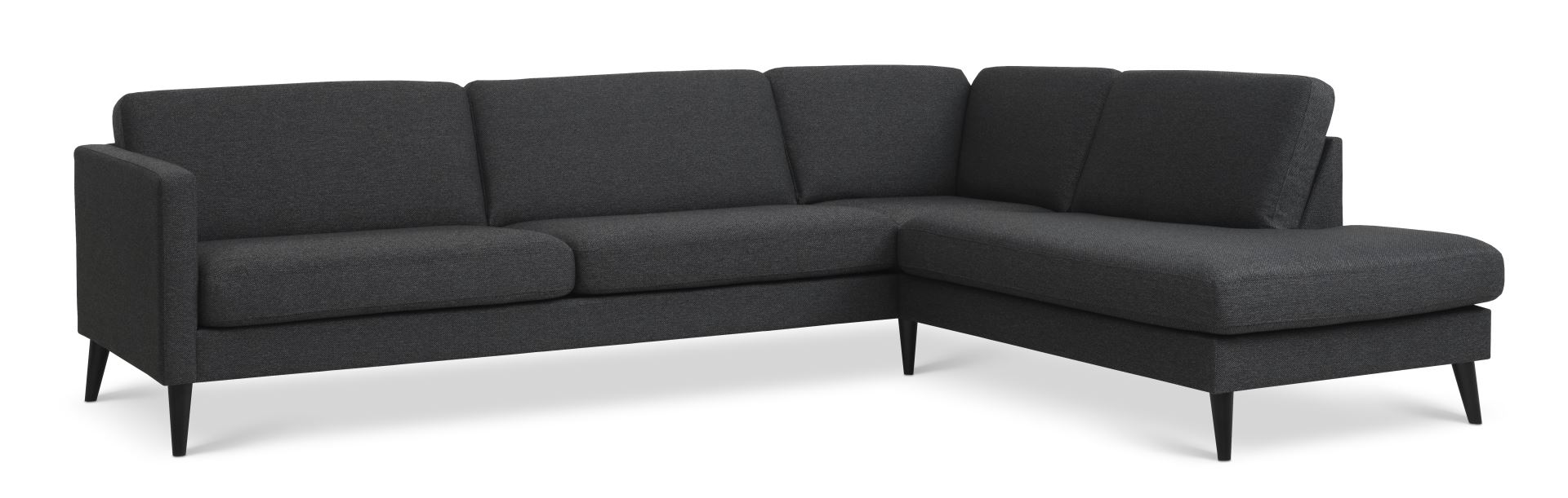 Ask sæt 61 stor OE sofa, m. højre chaiselong - antracitgrå polyester stof og sort træ