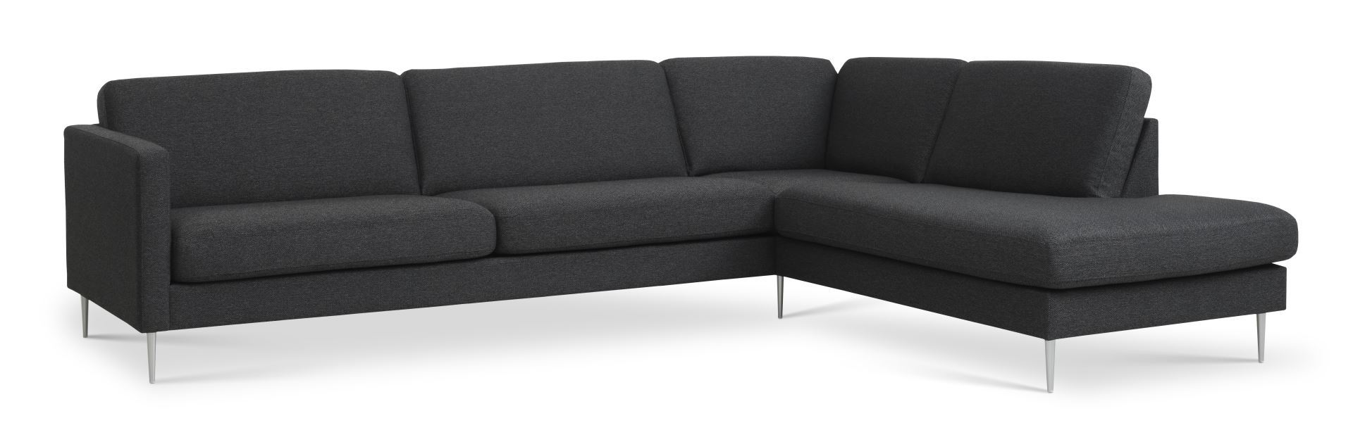 Ask sæt 61 stor OE sofa, m. højre chaiselong - antracitgrå polyester stof og børstet aluminium