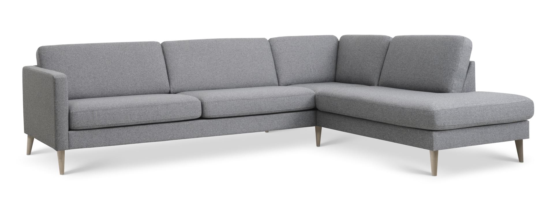 Ask sæt 61 stor OE sofa, m. højre chaiselong - lys granitgrå polyester stof og natur træ