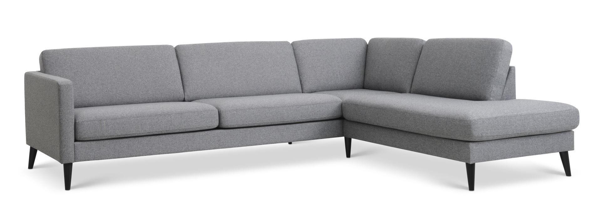 Ask sæt 61 stor OE sofa, m. højre chaiselong - lys granitgrå polyester stof og sort træ