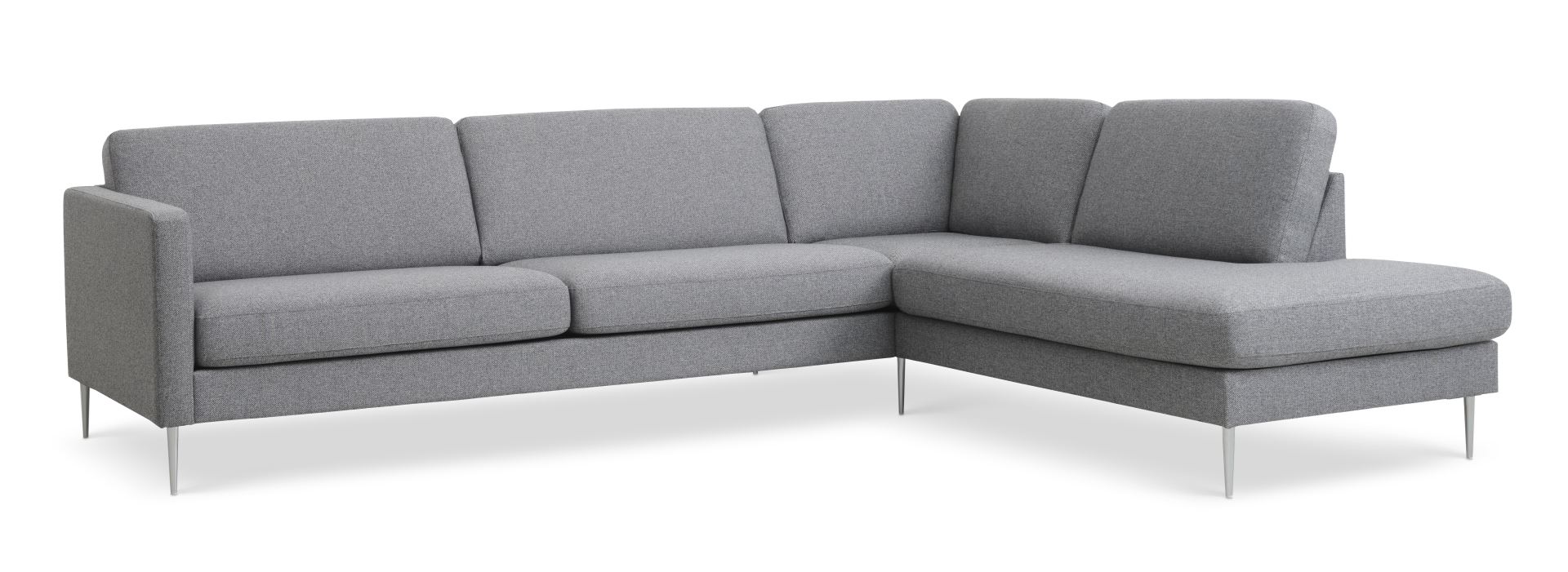 Ask sæt 61 stor OE sofa, m. højre chaiselong - lys granitgrå polyester stof og børstet aluminium