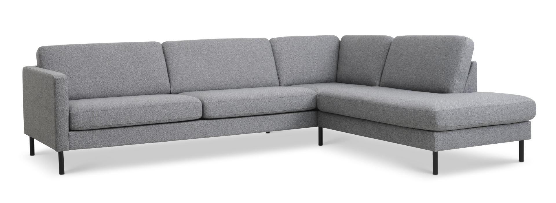 Ask sæt 61 stor OE sofa, m. højre chaiselong - lys granitgrå polyester stof og sort metal