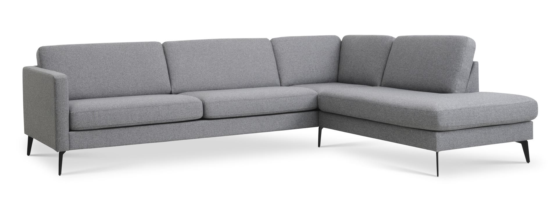 Ask sæt 61 stor OE sofa, m. højre chaiselong - lys granitgrå polyester stof og Eiffel ben
