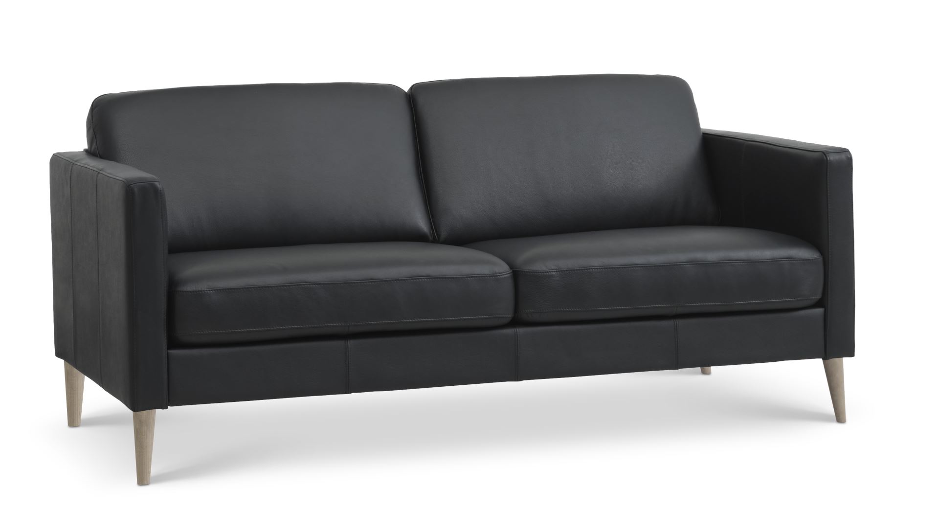 Køb Ask 2,5 pers. sofa – sort semianilin læder og natur træ