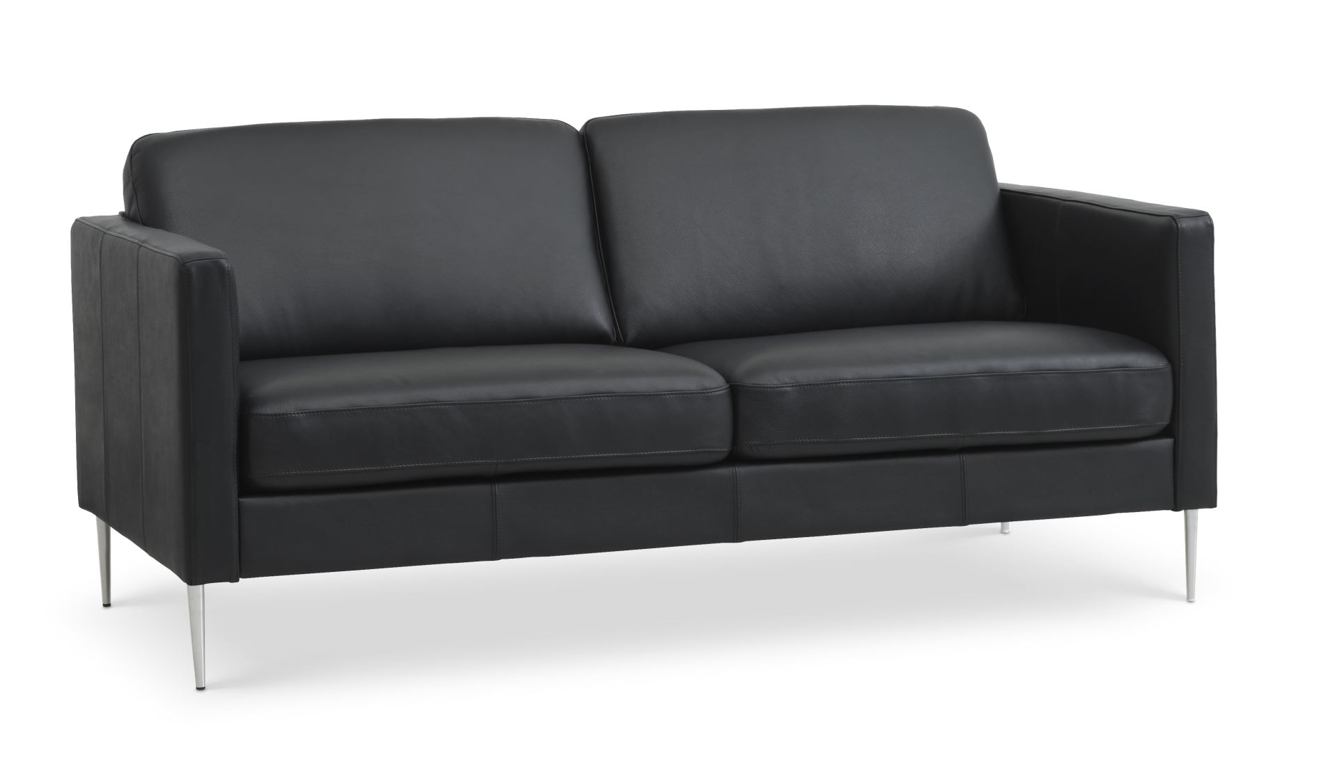 Køb Ask 2,5 pers. sofa – sort semianilin læder og børstet aluminium