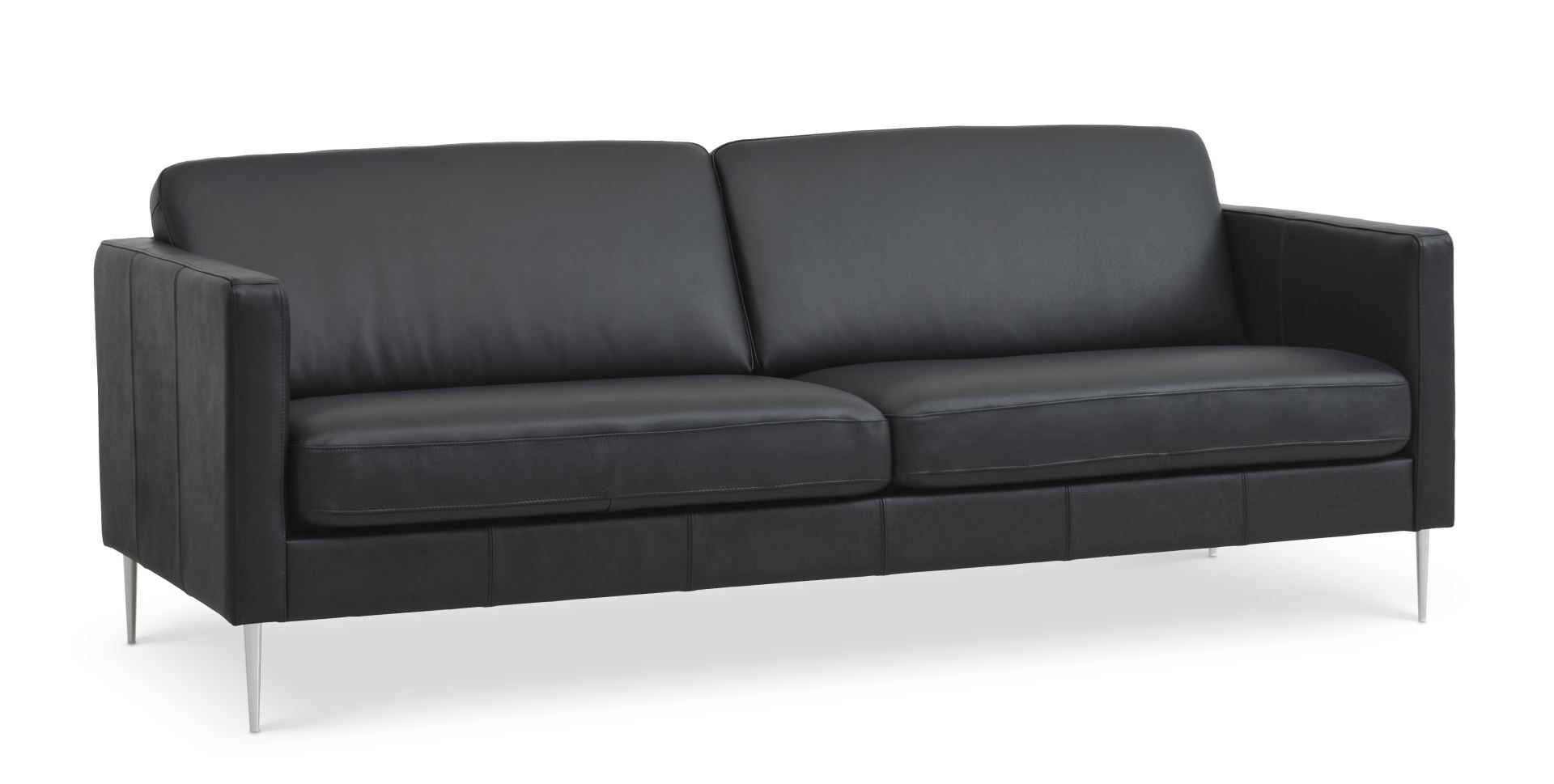 Ask 3 pers. sofa - sort semianilin læder og børstet aluminium