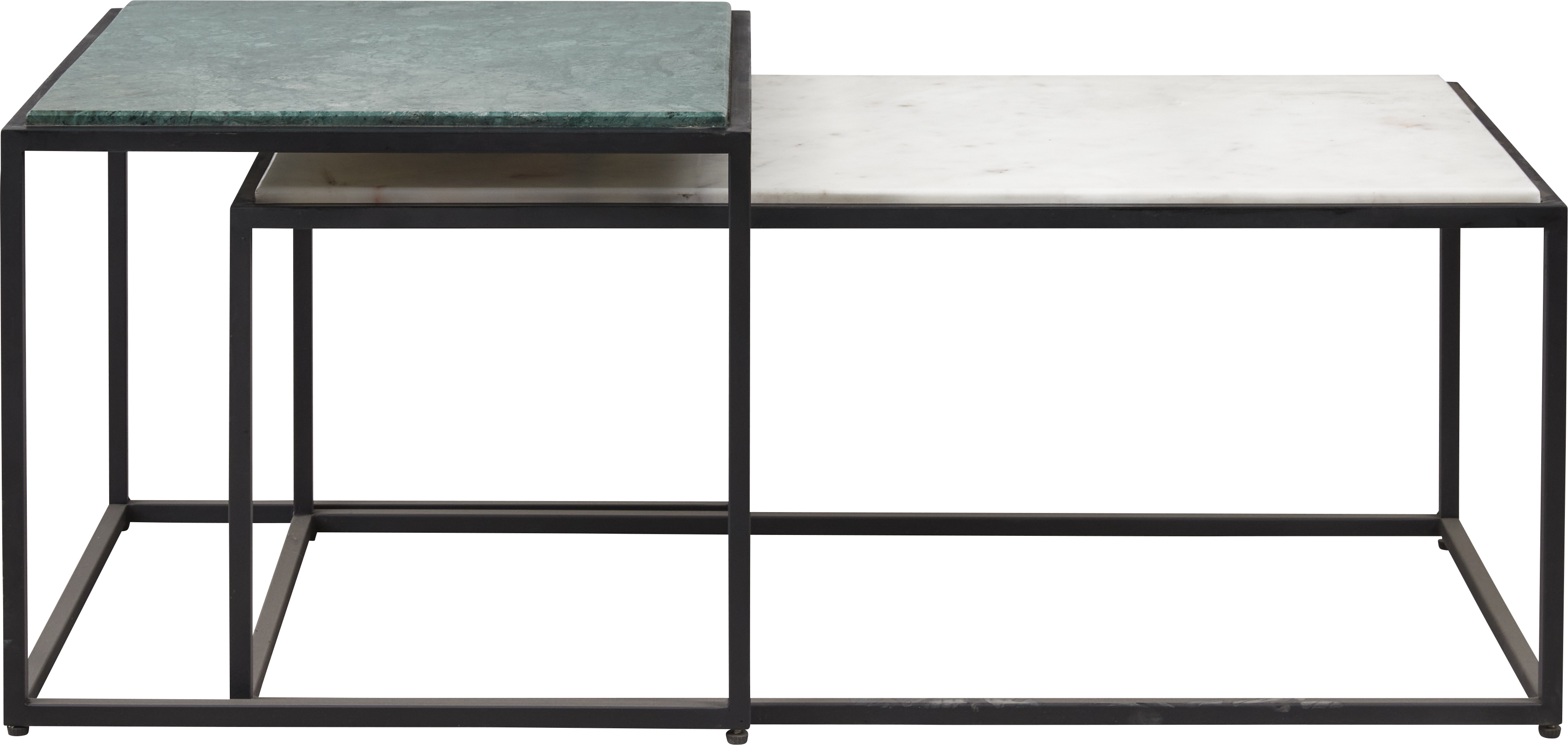 KILROY INDBO Denver indskudsborde - grøn/grå marmor og jern (sæt med 2)