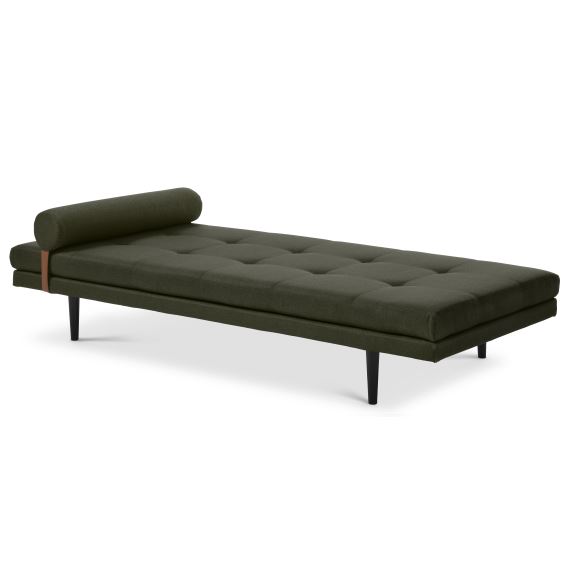 Kennedy daybed, m. nakkestøtte – grøn stof og sort træ (200×84)