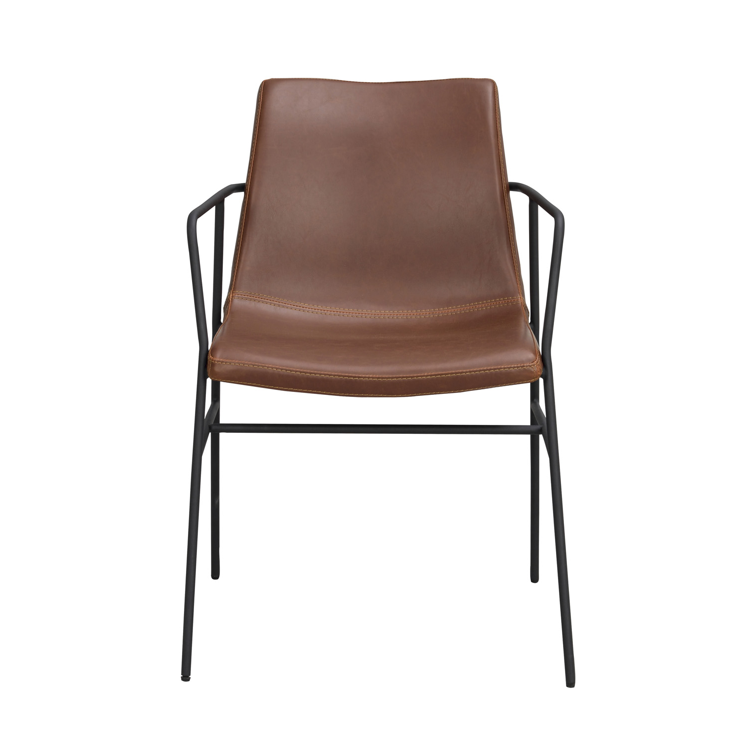 ROWICO Huntingbay spisebordsstol, m. armlæn - brunt PU læder og sort metal