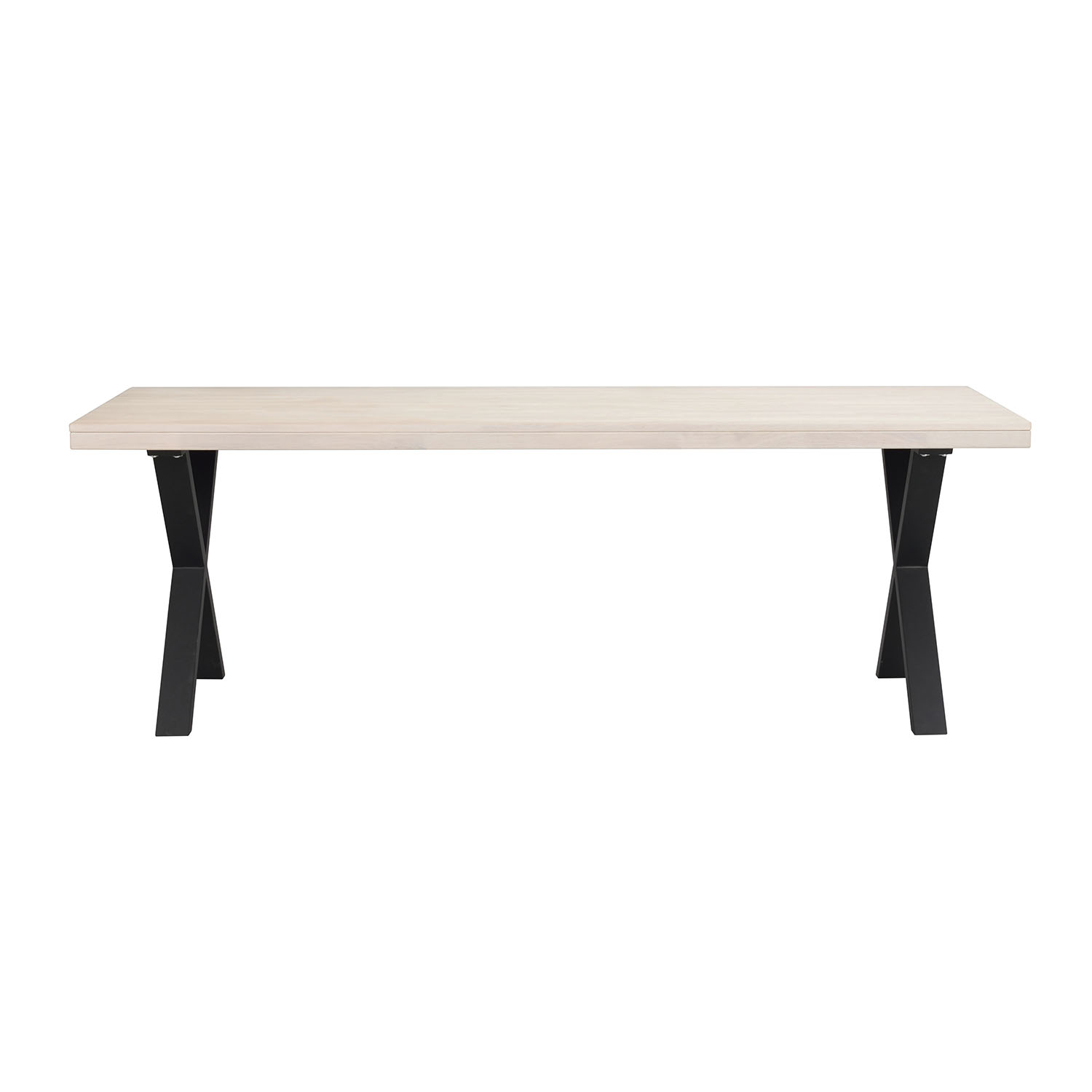 ROWICO Brooklyn rektangulær spisebord, m. udtræk - hvidpigmenteret eg m. X-ben i sort metal (220x95)