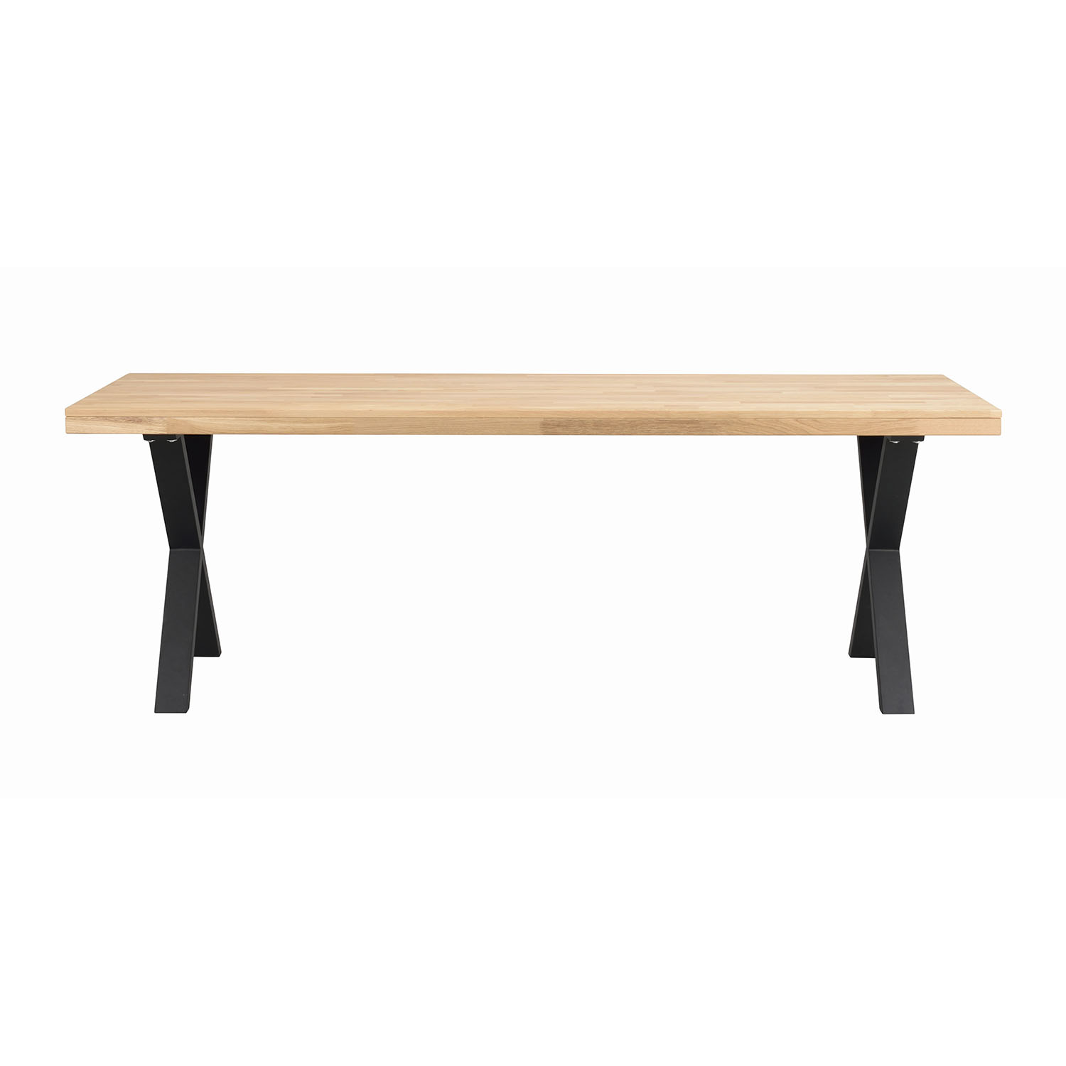 ROWICO Brooklyn rektangulær spisebord, m. udtræk - lakeret egetræ m. X-ben i sort metal (220x95)