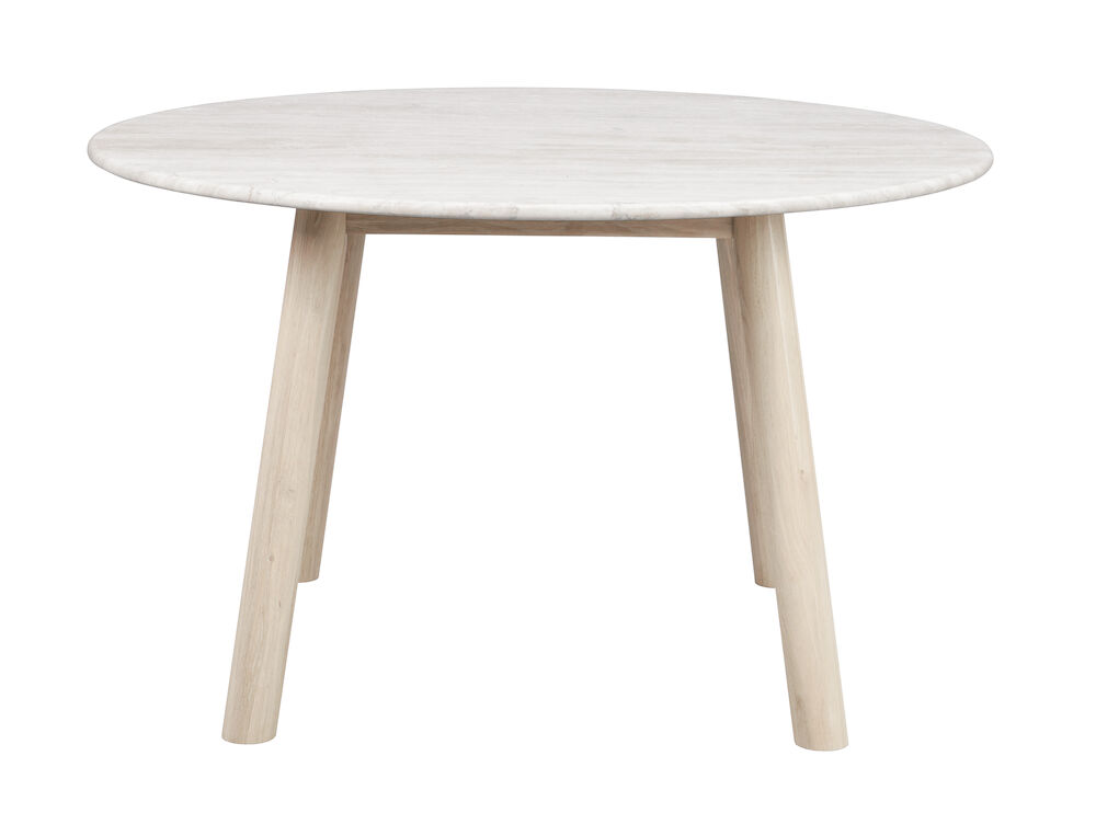 ROWICO Taransay spisebord, rund - beige travertin og hvidvasket eg (Ø125)