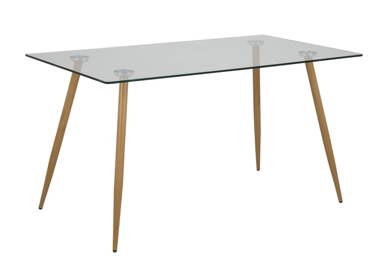 Wilma spisebord - Klar glas, m. glasplade og ben med egelook, rektangulær, inkl pastik fodsko, (75x140x80) thumbnail