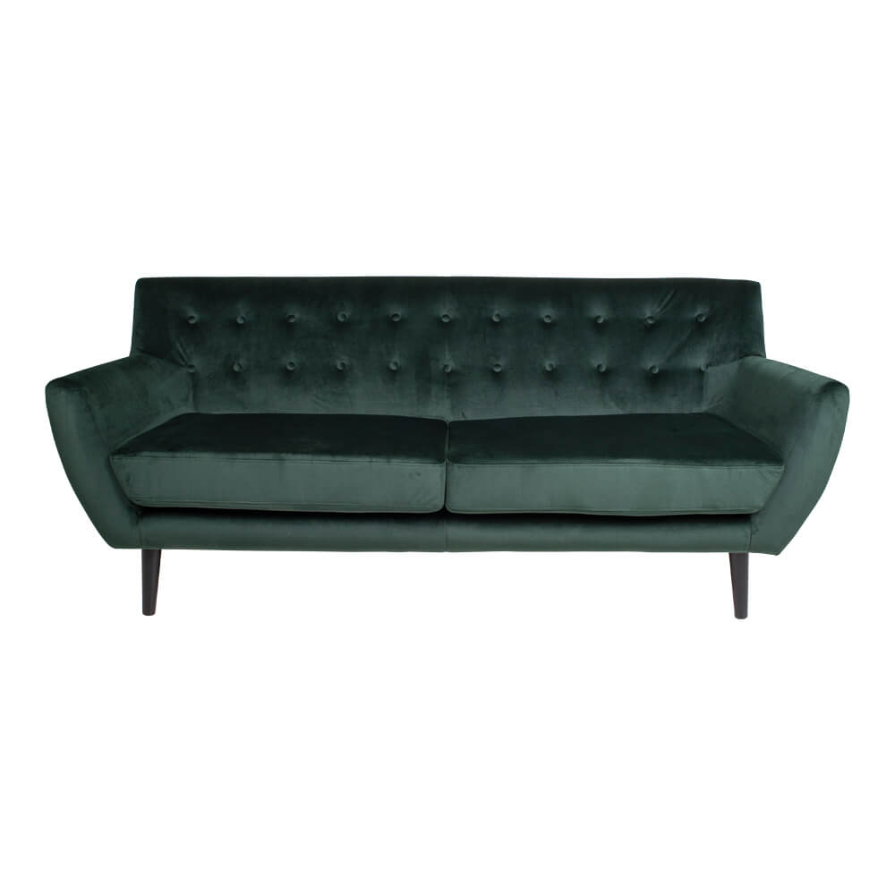 Køb HOUSE NORDIC Monte 3-personers sofa – grøn velour/træ, m. armlæn