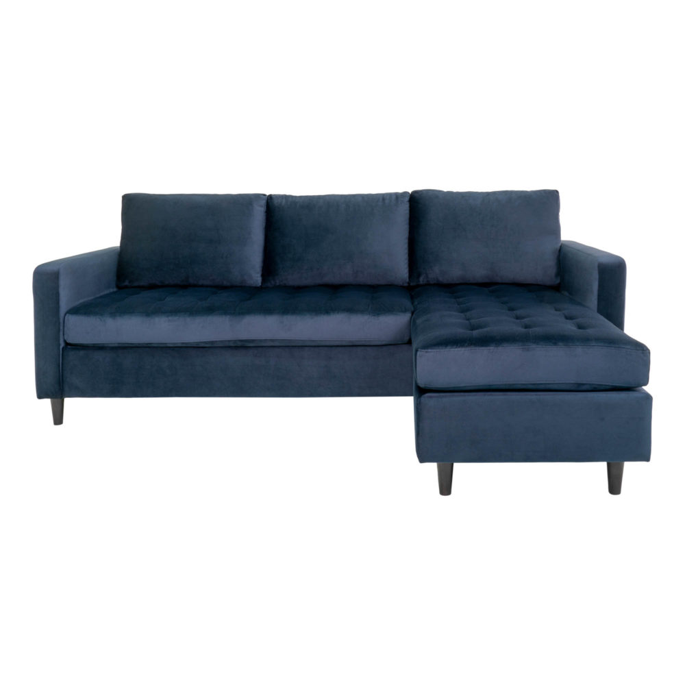 Billede af Firenze sofa, m. chaiselong - mørkeblå velour og sort bøg