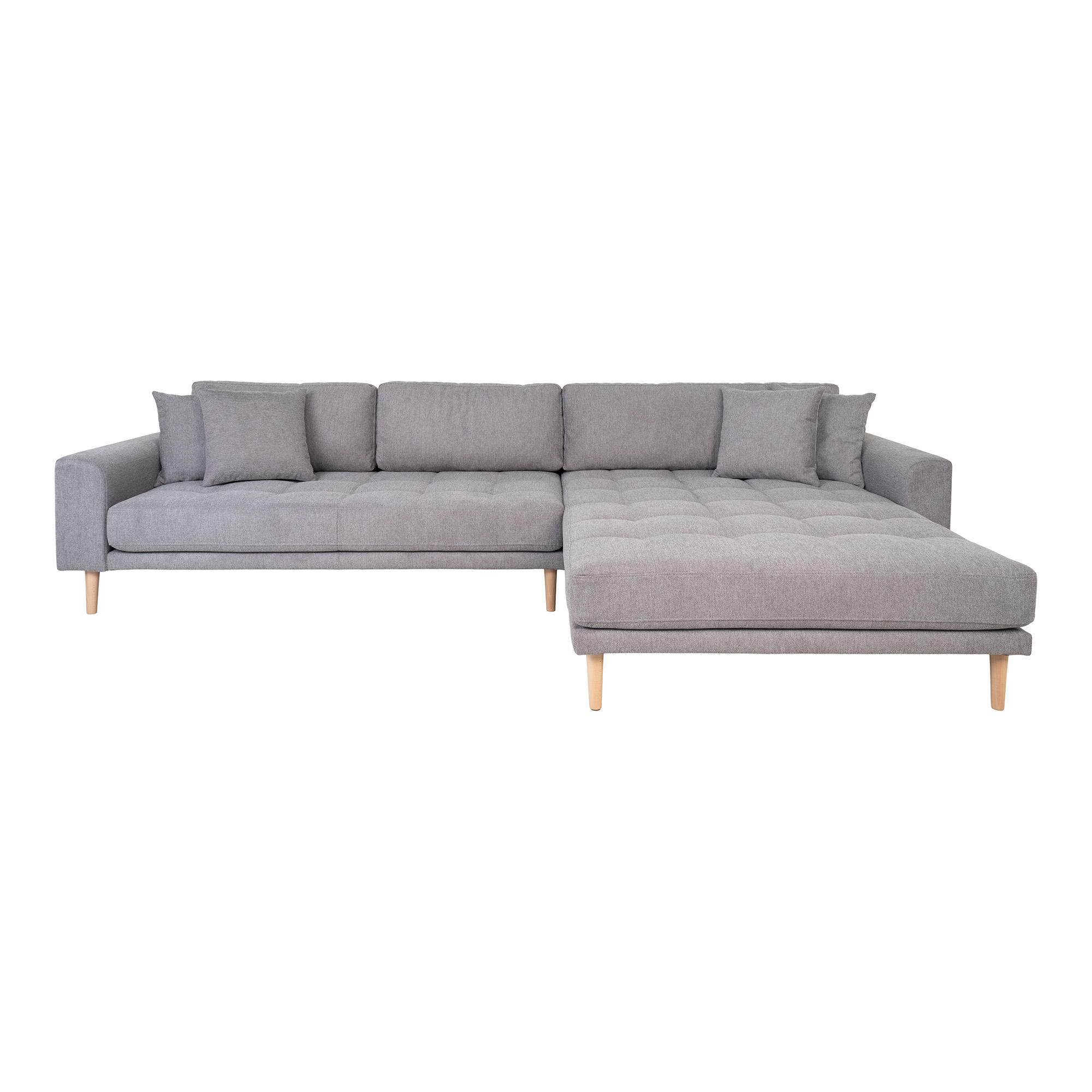 HOUSE NORDIC Lido lounge soffa, höger schäslong, m. 4 kuddar - ljusgrå polyester och bok natur