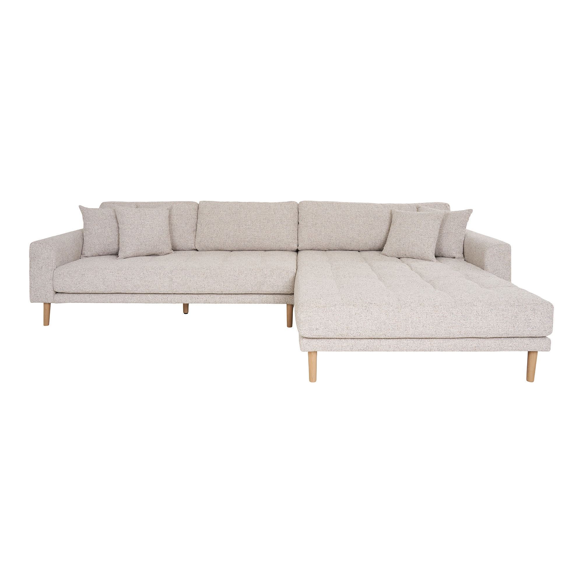 House Nordic  Lido Lounge Sofa Lounge Sofa Højrevendt I Beige Meleret Med Fire Puder Og Natur Træben Hn1015