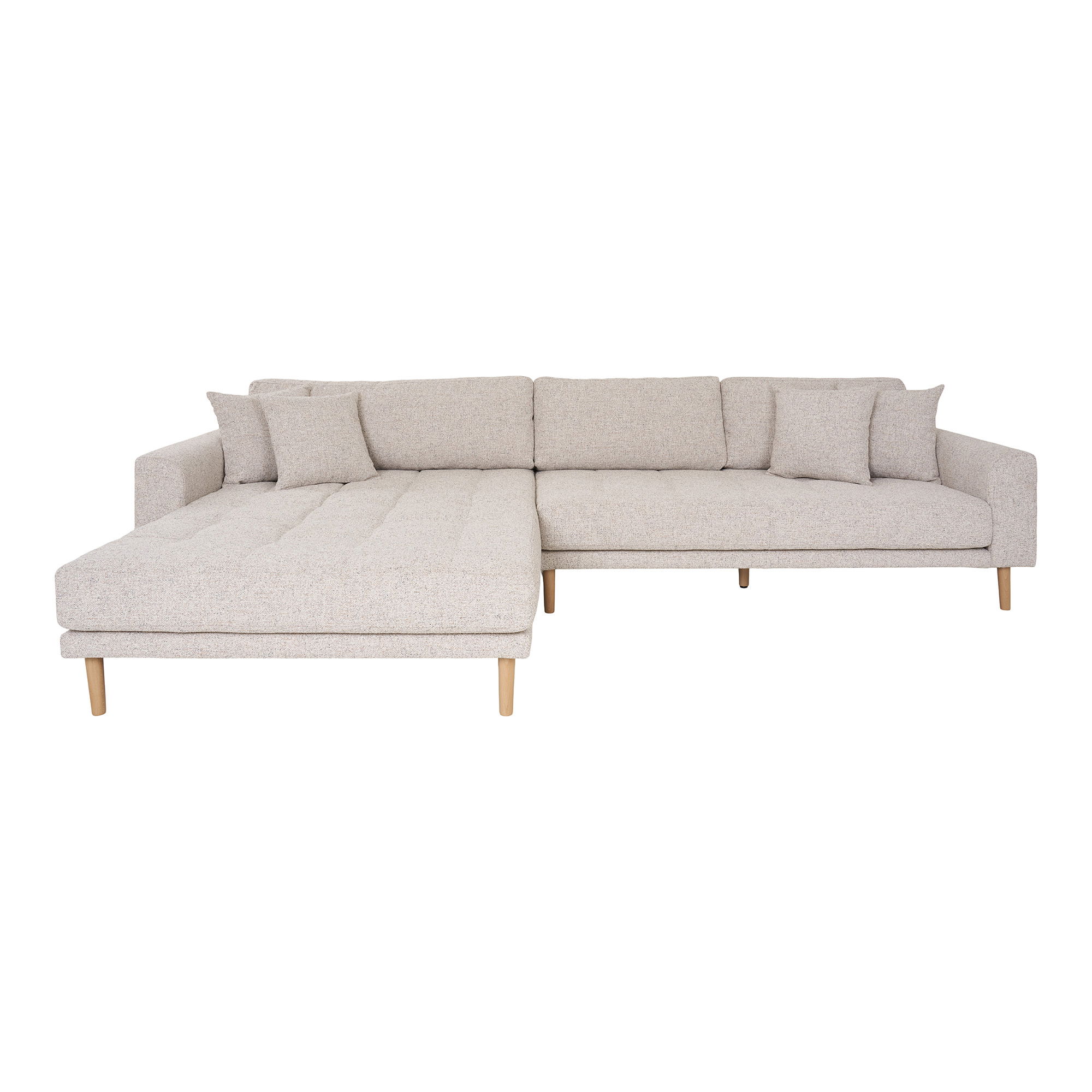 HOUSE NORDIC Lido Lounge Sofa – Lounge Sofa, venstrevendt i beige meleret med fire puder og natur træben, HN1015