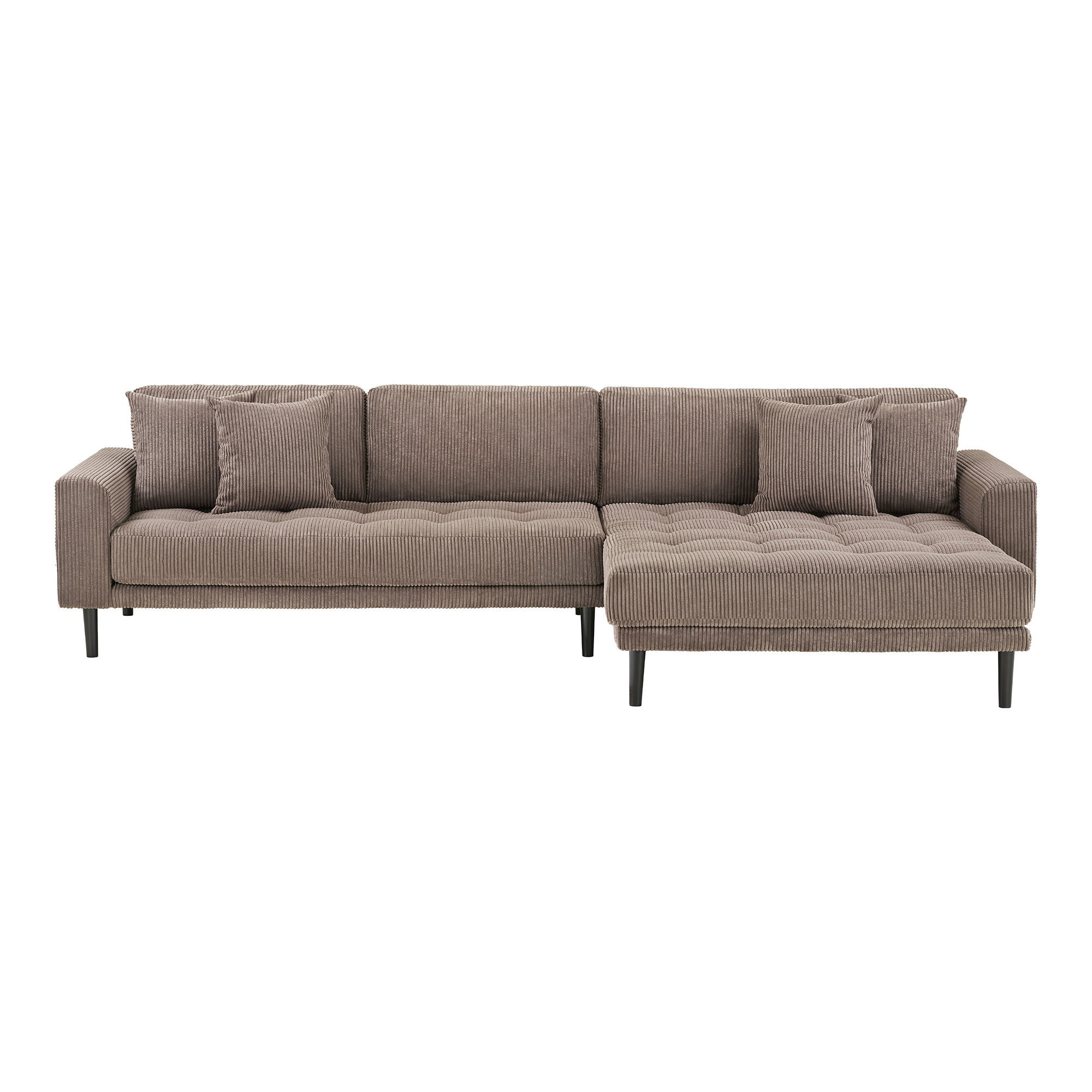 HOUSE NORDIC Lido loungesofa, højre chaiselong, m. 4 puder - brun fløjl og sort bøg