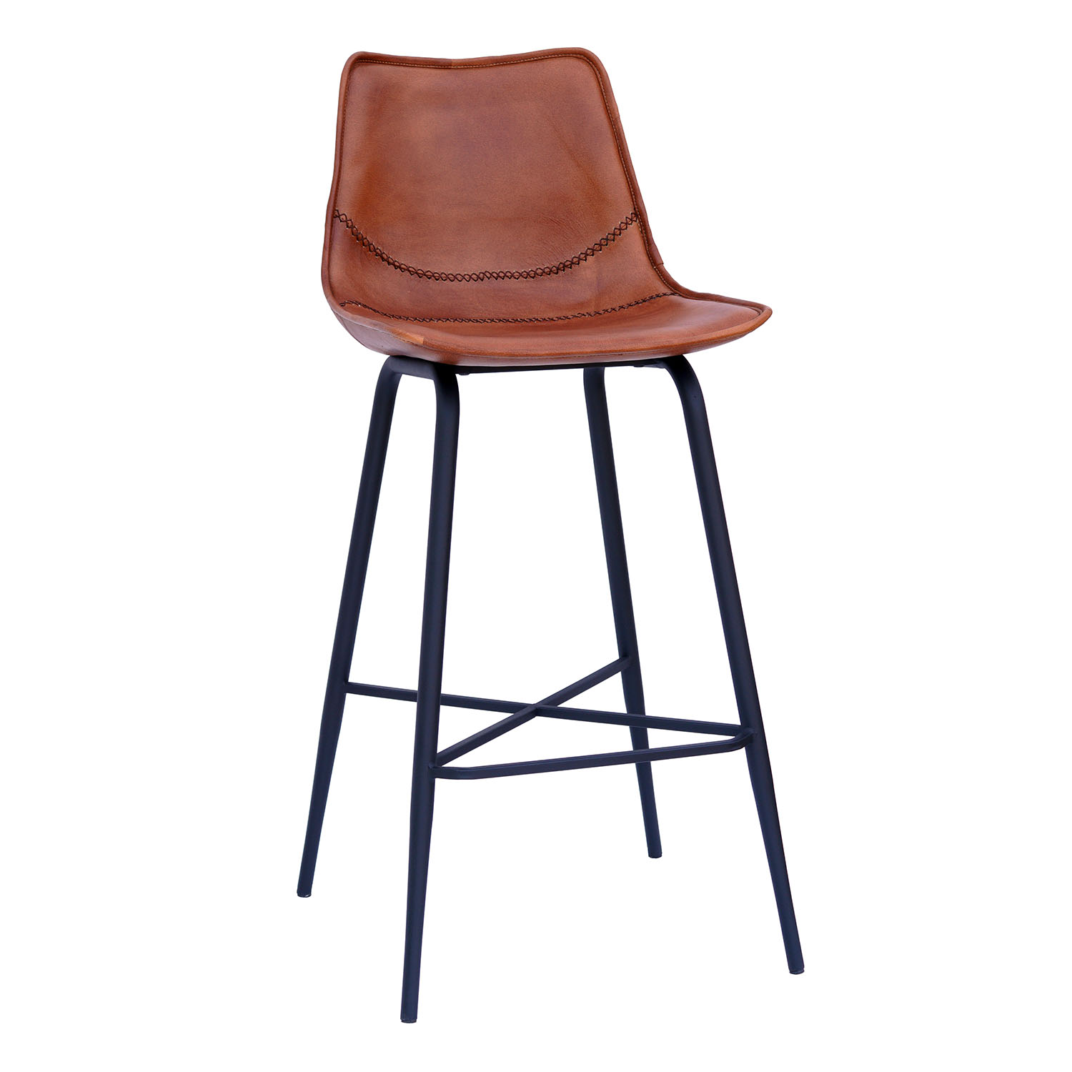 SJÄLSÖ NORDIC barstol, m. ryglæn og fodstøtte - brun læder og sort jern thumbnail