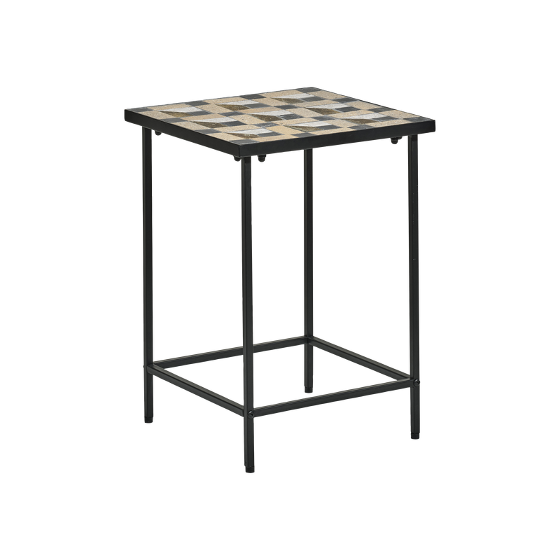 VILLA COLLECTION Karv sidobord, med steninsats, fyrkantig - flerfärgad sten och svart järn