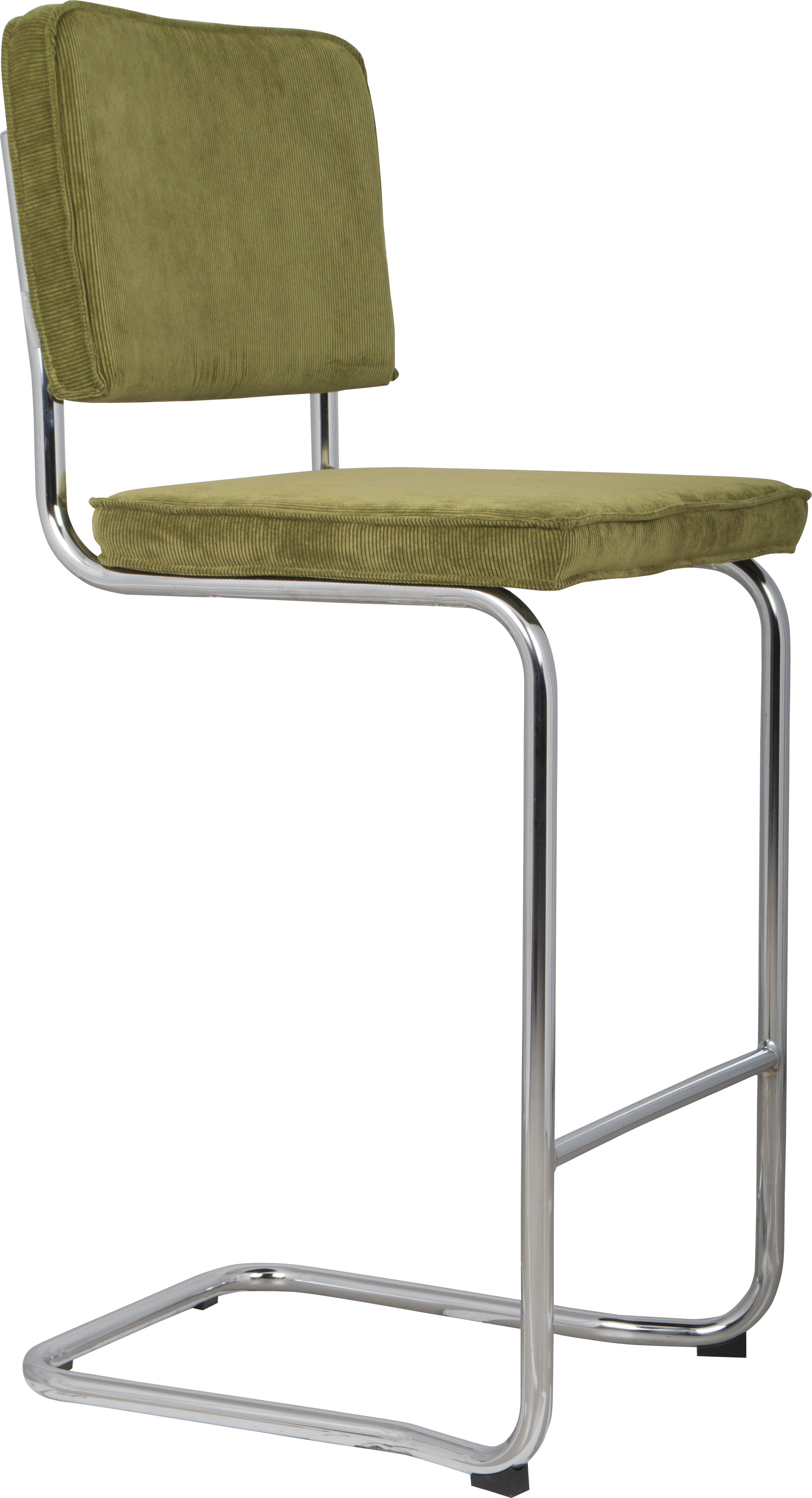 ZUIVER Ridge Rib Kink barstol, m. ryglæn og fodstøtte – grøn fløjl og sølv krom