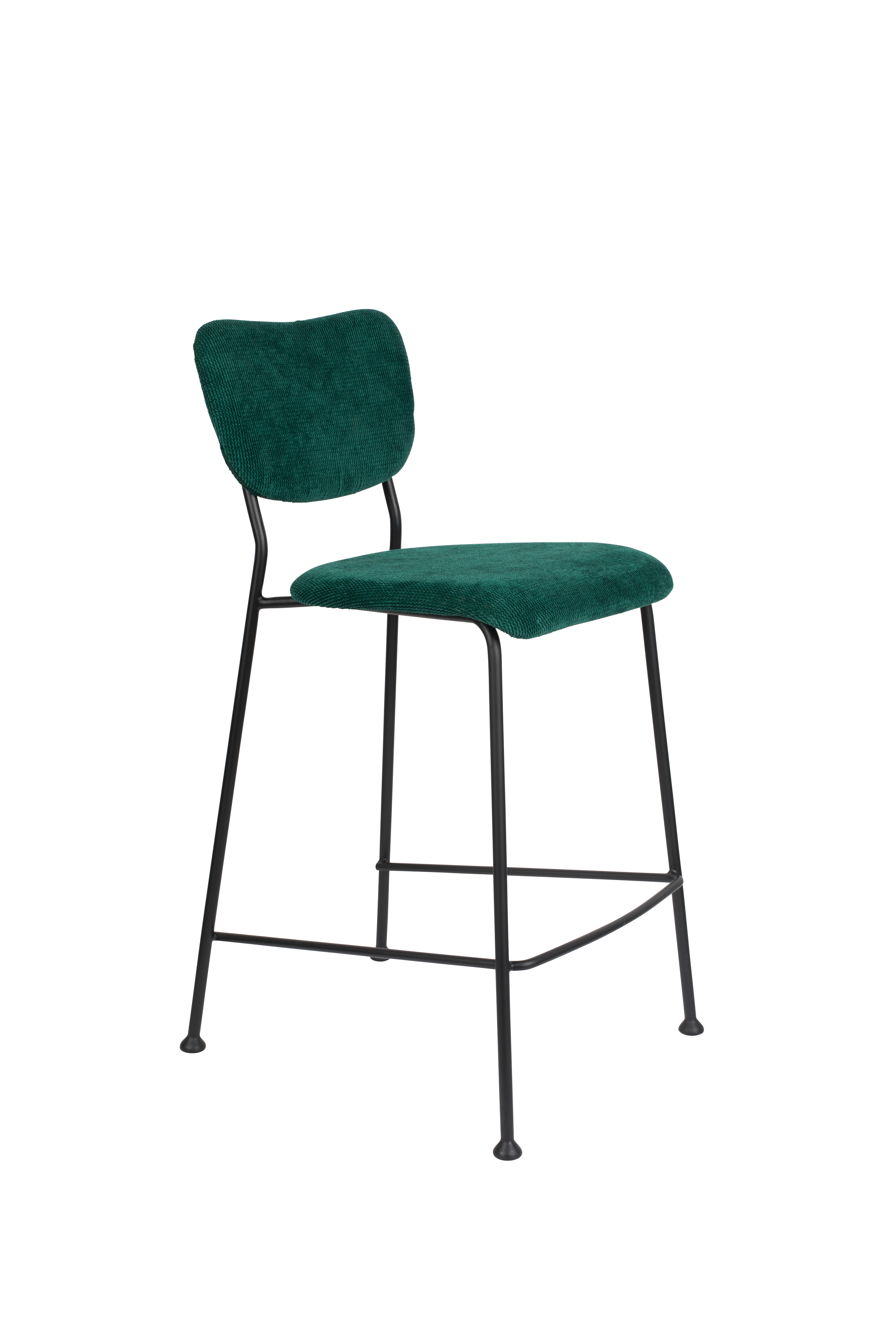 ZUIVER Benson barstol, m. ryglæn og fodstøtte – grøn fløjl polyester/nylon og sort stål (64,5cm)