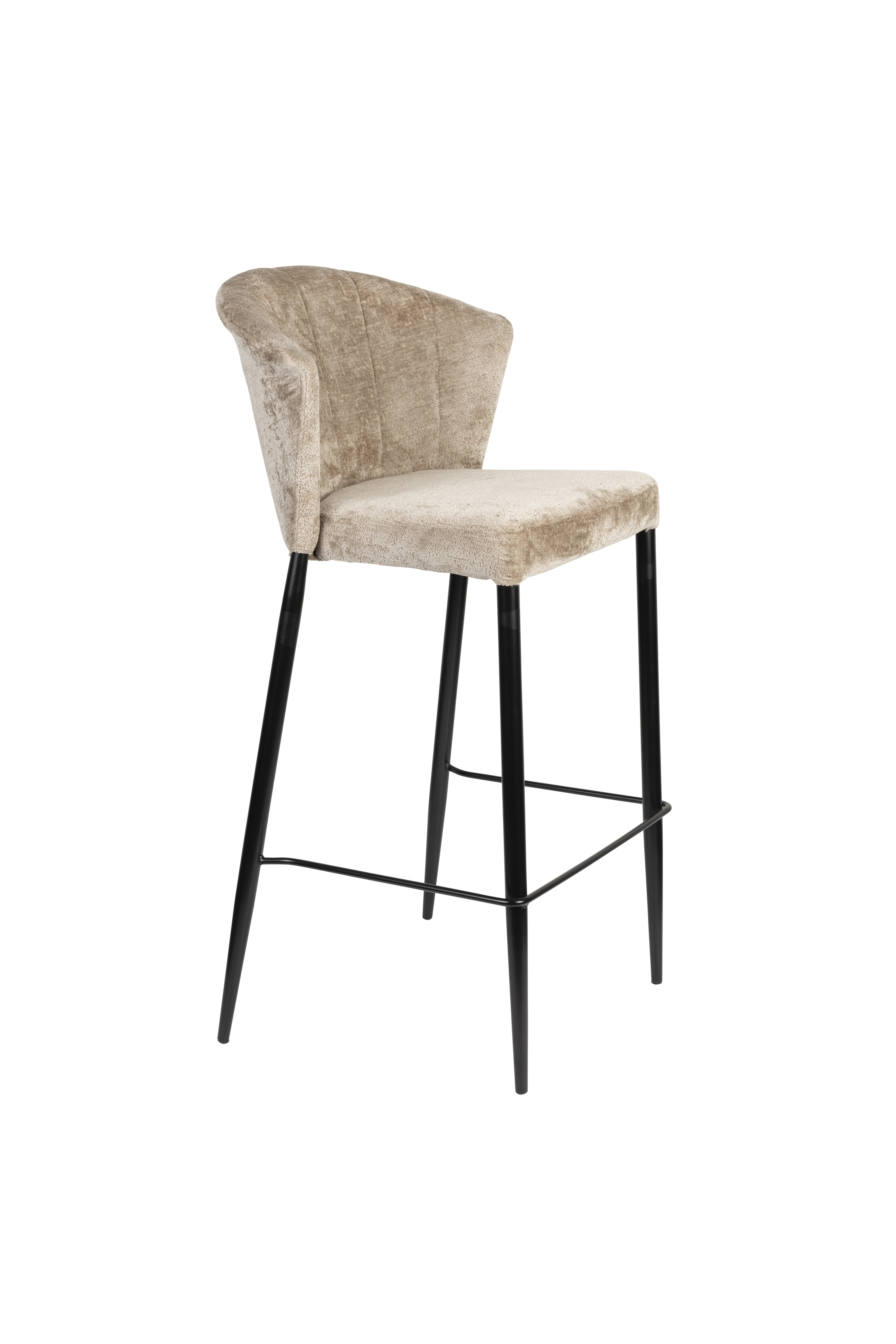 DUTCHBONE Georgia barstol, m. ryglæn og fodstøtte - beige fløjl og sort metal