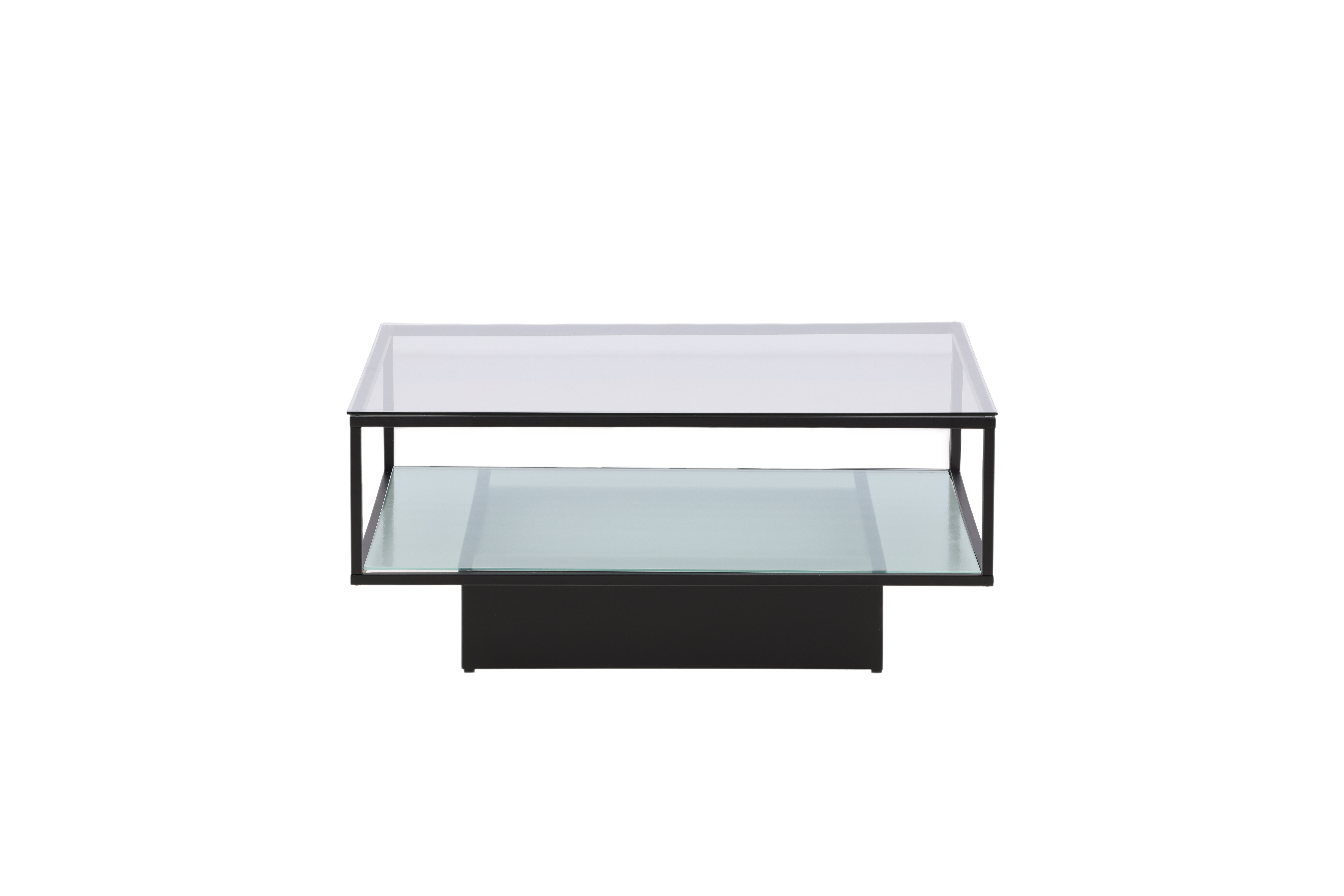 VENTURE DESIGN Maglehem sofabord, m. hylde - klar glas og sort stål (90x90)