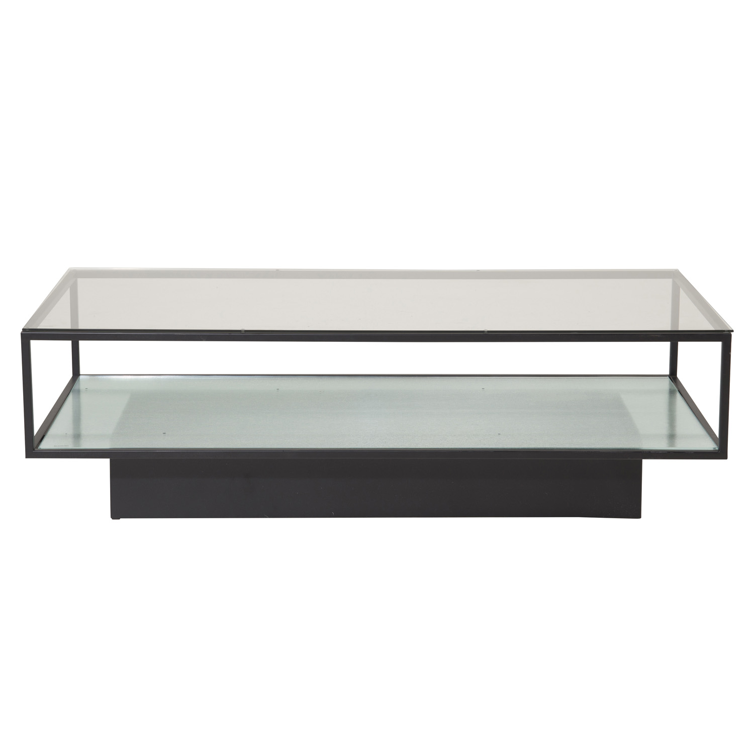 VENTURE DESIGN Maglehem sofabord, m. hylde - klar glas og sort metal (130x60)