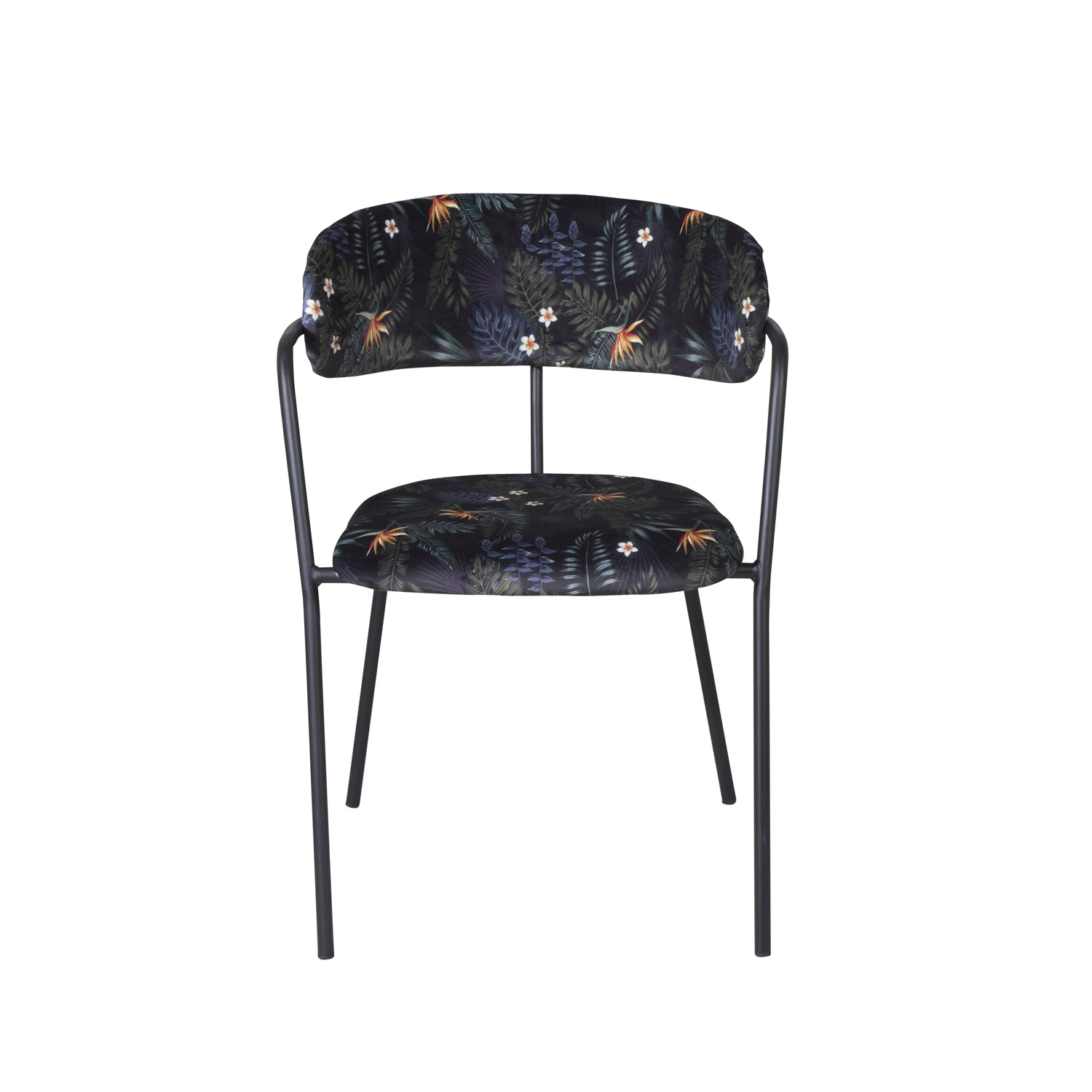 VENTURE DESIGN Arrow spisebordsstol, m. armlæn - multifarvet blomster polyester og sort metal