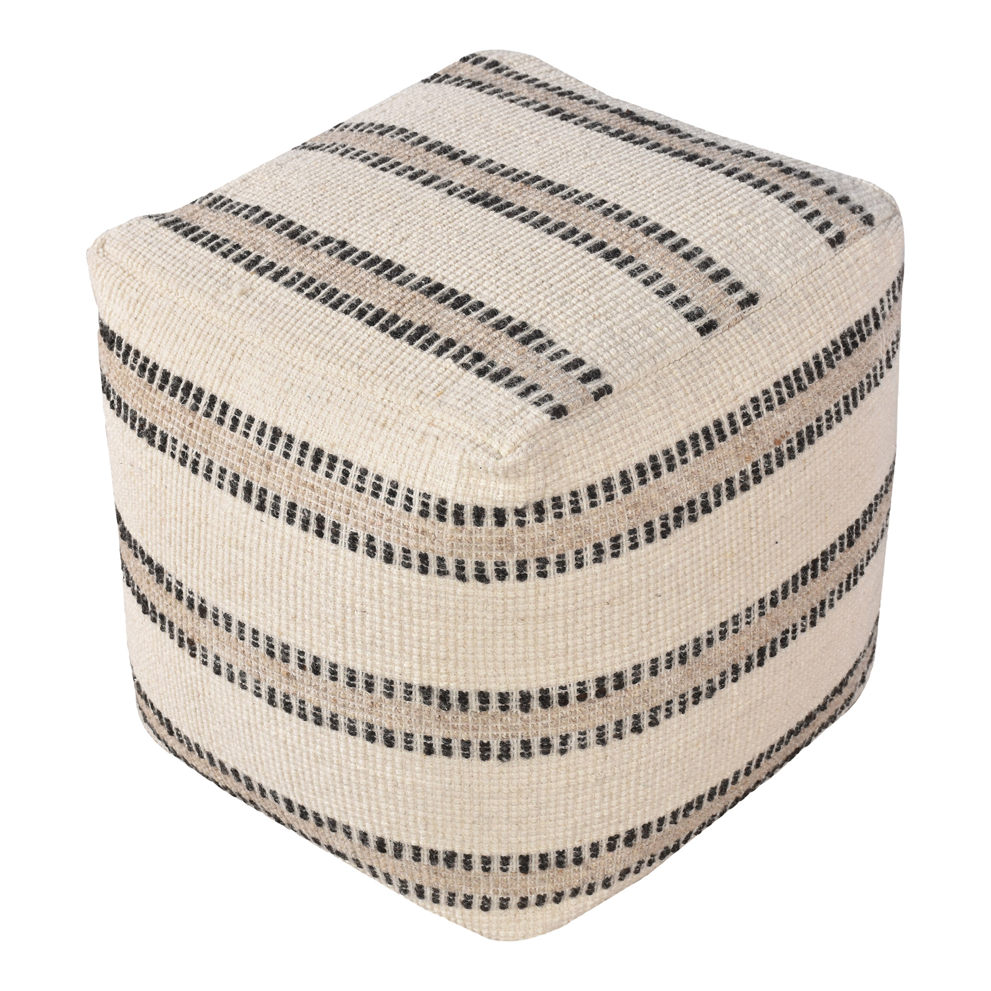 Billede af HOUSE NORDIC Bally puf, håndvævet, kvadratisk - råhvid og koksgrå stof (40x40)