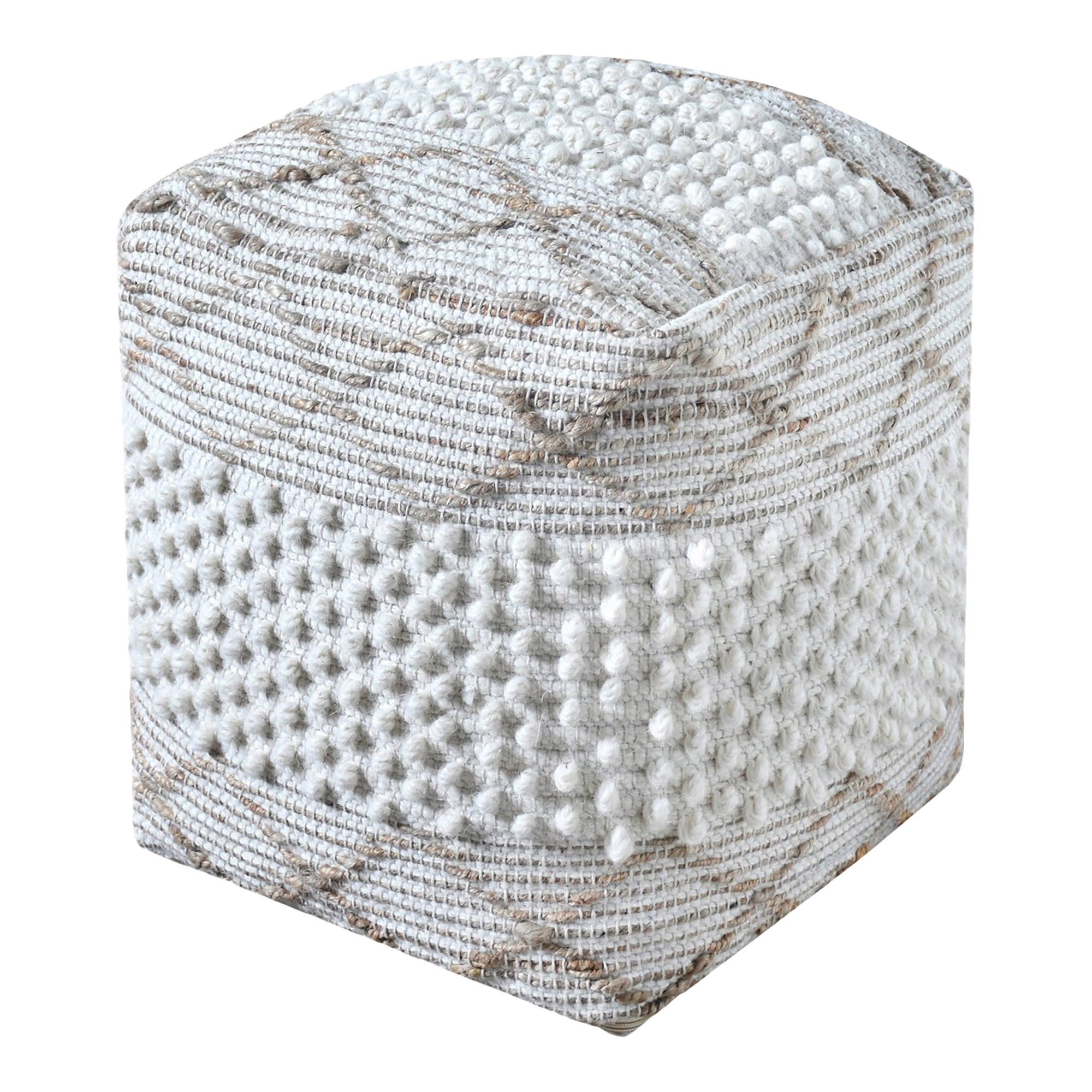 HOUSE NORDIC Puri puf, håndvævet, kvadratisk - råhvid stof (40x40)
