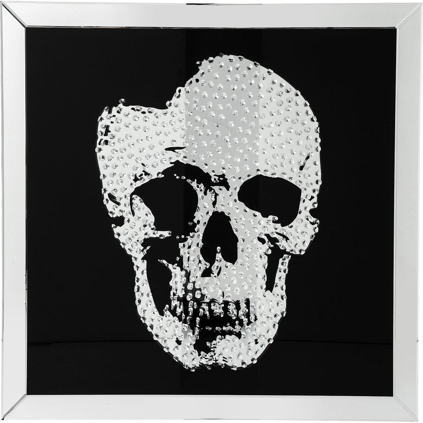 KARE DESIGN Affisch, Mirror Skull – Svart Silver, med Ram (100 x 100 cm)