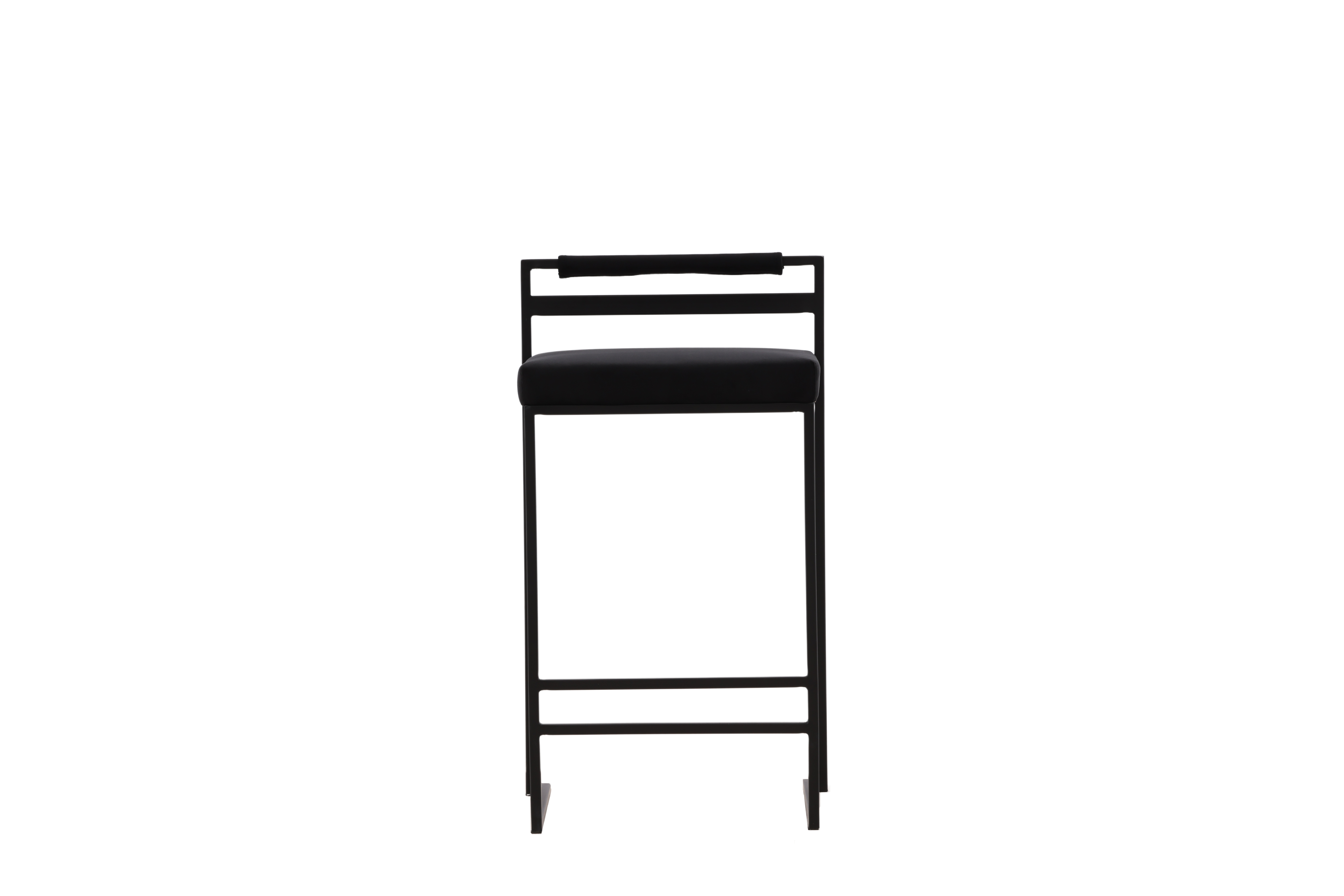 VENTURE DESIGN Opelika barstol, m. ryglæn og fodstøtte – sort fløjl og sort stål