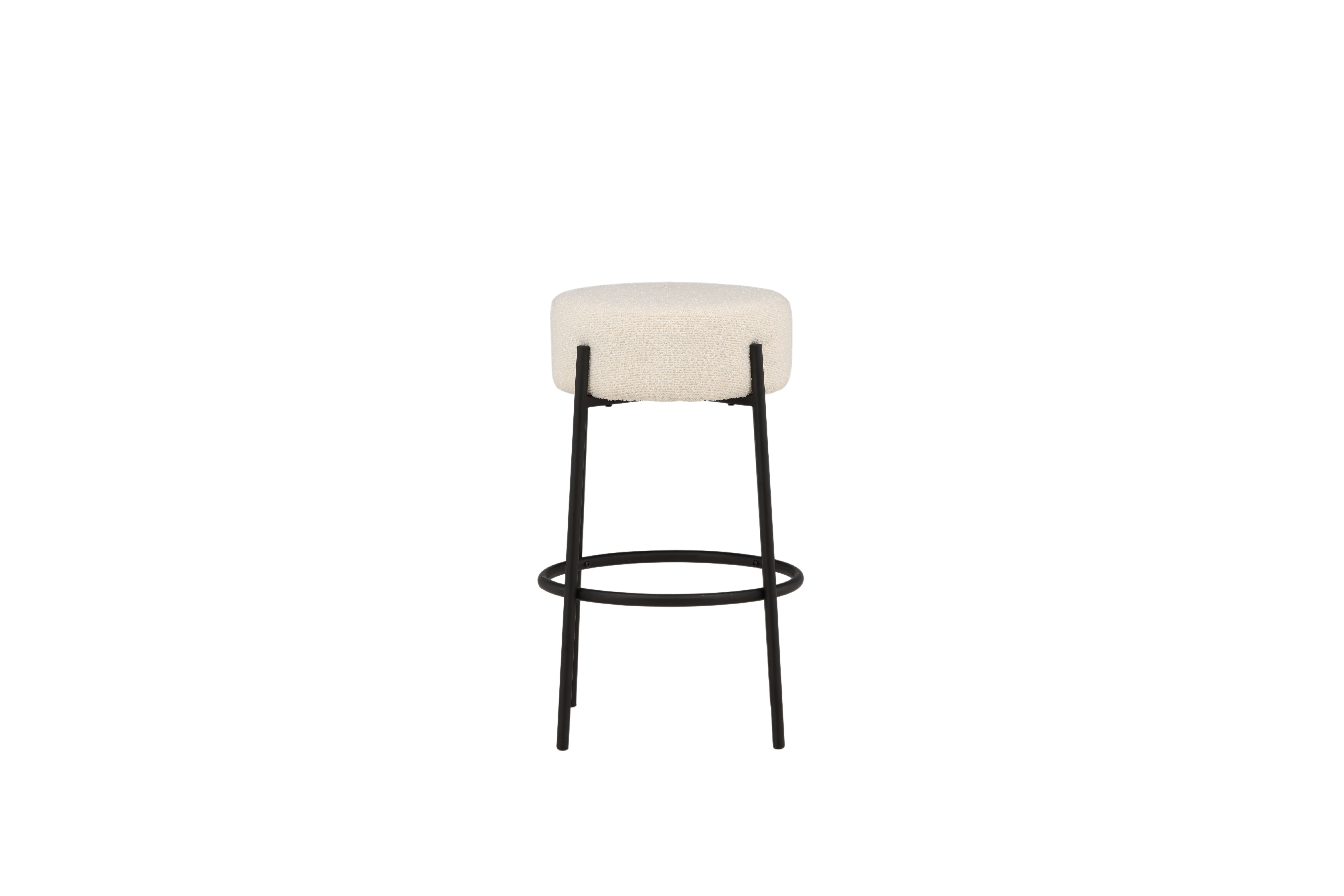 VENTURE DESIGN Tucson barstol, m. fodstøtte - hvid bouclé stof og sort stål