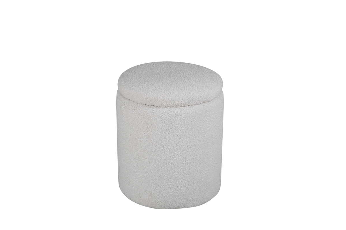 VENTURE DESIGN Limpen puf, m. opbevaring, cylinder - hvid bamsestof polyester (Ø32)