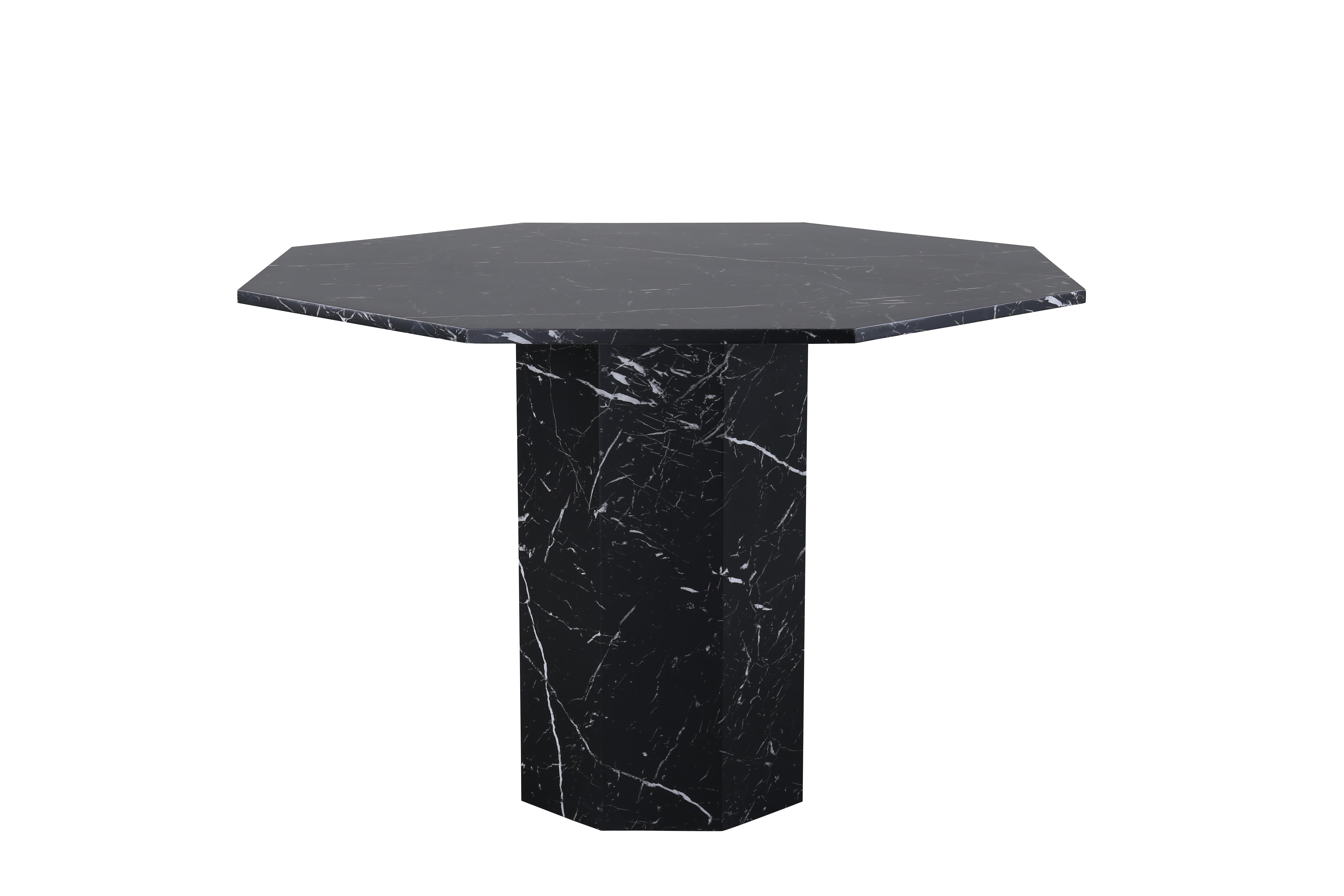 VENTURE DESIGN Marbs spisebord, ottekantet - sort marmormønstret papirlaminat (Ø110)